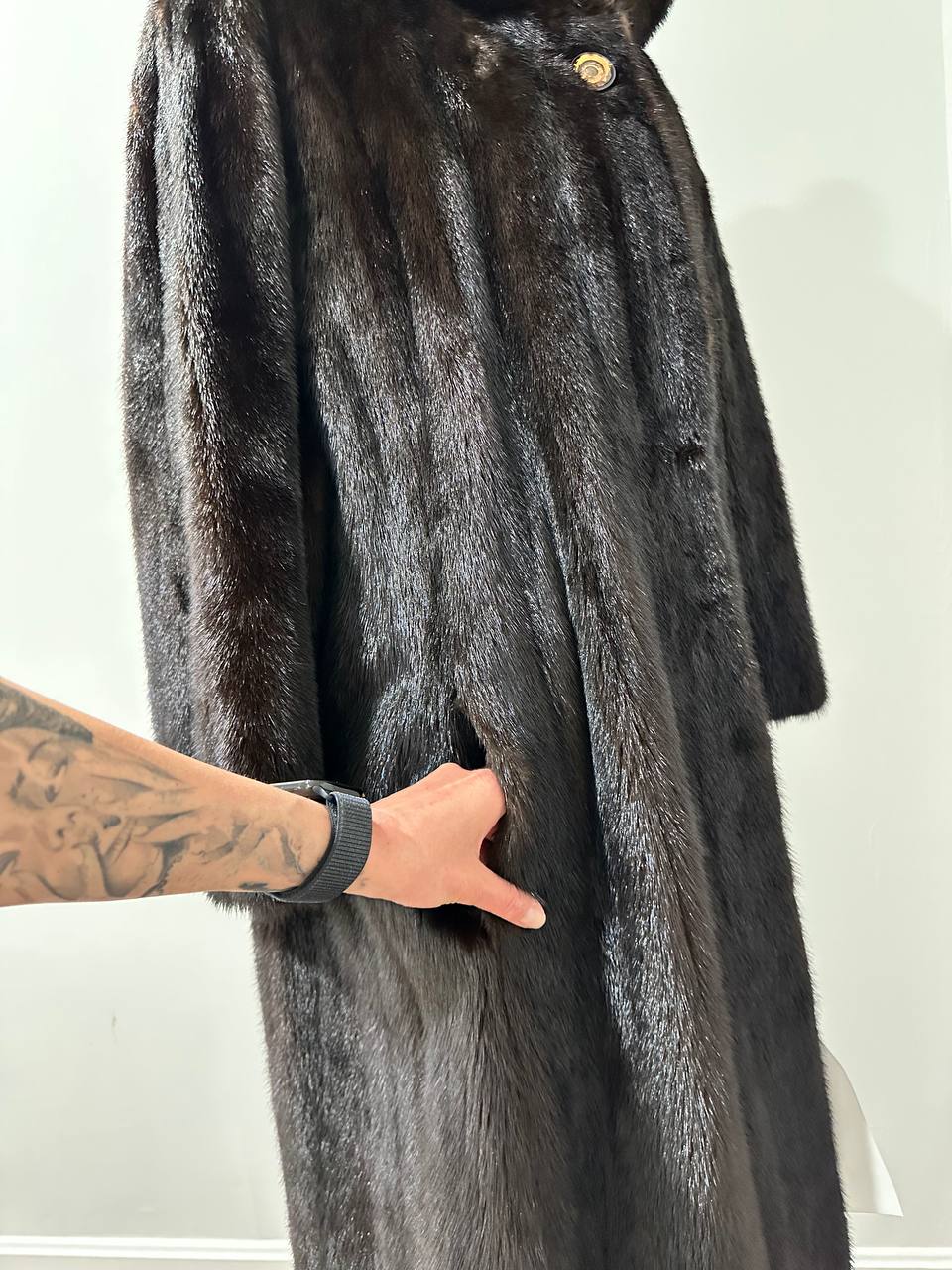 REAL HOODED Long Mahogany GENUINE REAL Mink FUR Coat 1201044 size XL