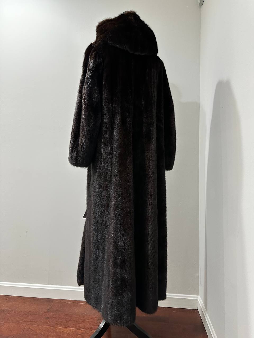 REAL HOODED Long Mahogany GENUINE REAL Mink FUR Coat 1201044 size XL