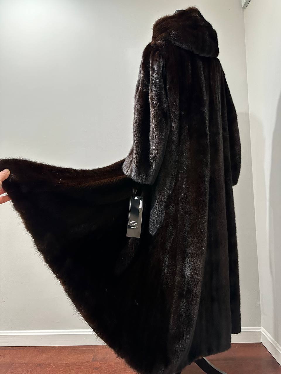 REAL HOODED Long Mahogany GENUINE REAL Mink FUR Coat 1201044 size XL