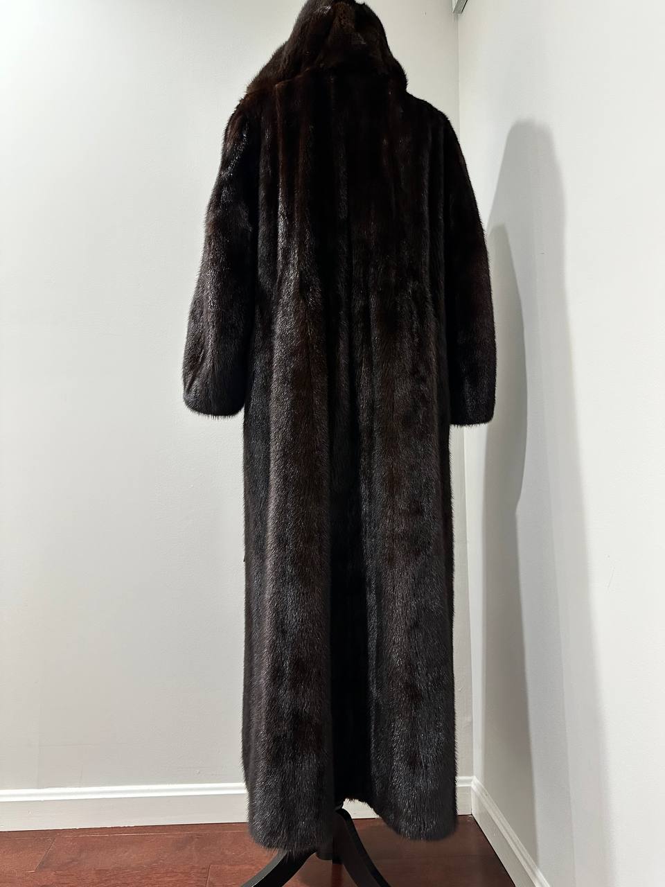 REAL HOODED Long Mahogany GENUINE REAL Mink FUR Coat 1201044 size XL