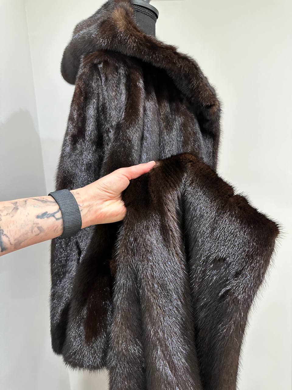REAL HOODED Long Mahogany GENUINE REAL Mink FUR Coat 1201044 size XL