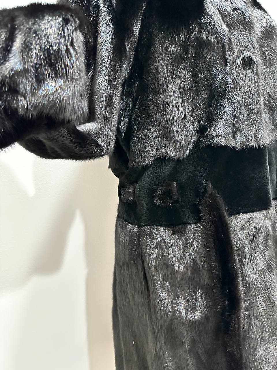 NEW REAL MINK FUR coat size S BELTED HOODED 1201123 long sleeve jacket BLACK
