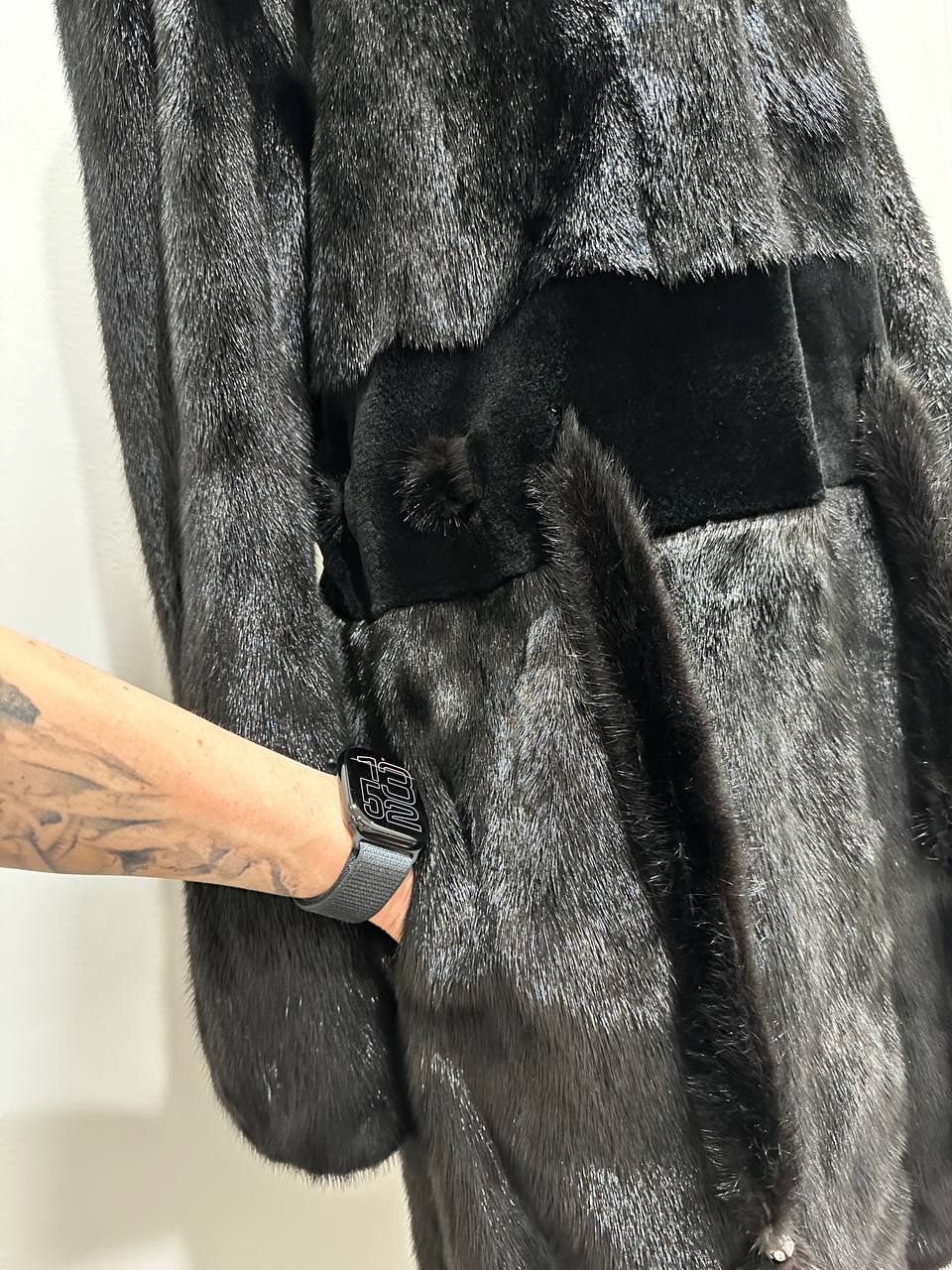 NEW REAL MINK FUR coat size S BELTED HOODED 1201123 long sleeve jacket BLACK