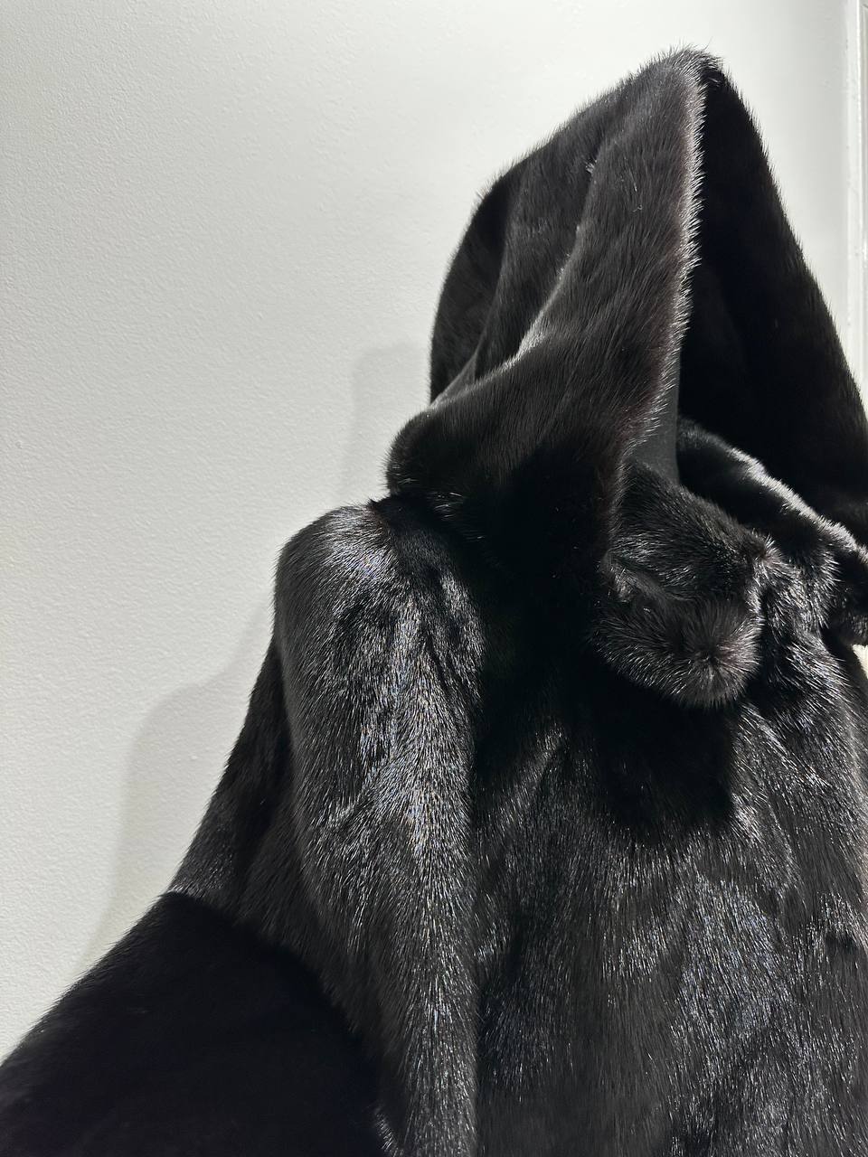 NEW REAL MINK FUR coat size S BELTED HOODED 1201123 long sleeve jacket BLACK