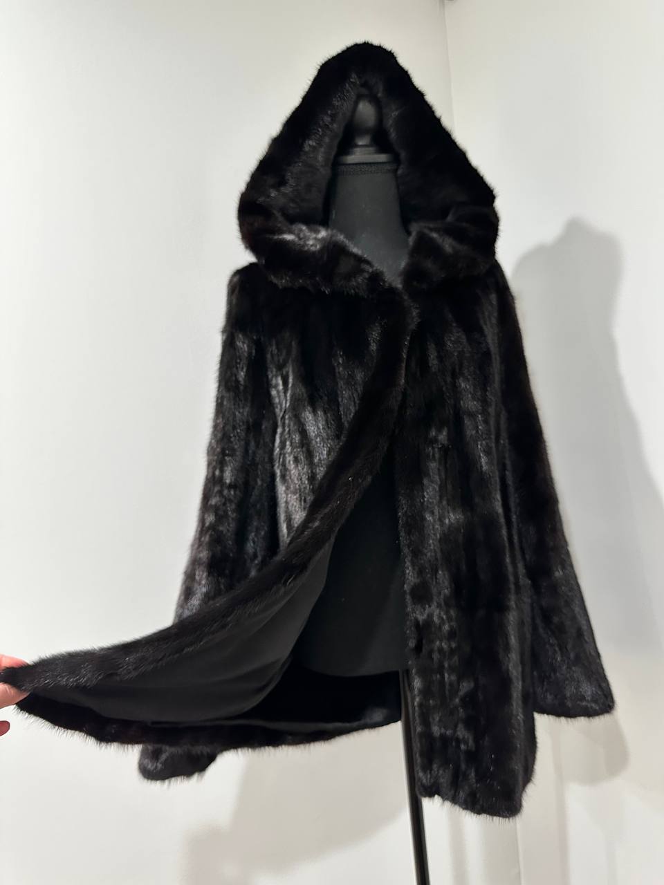 Luxury Womens Real MINK FUR 1201126 size M BLACK Coat Hooded Jacket