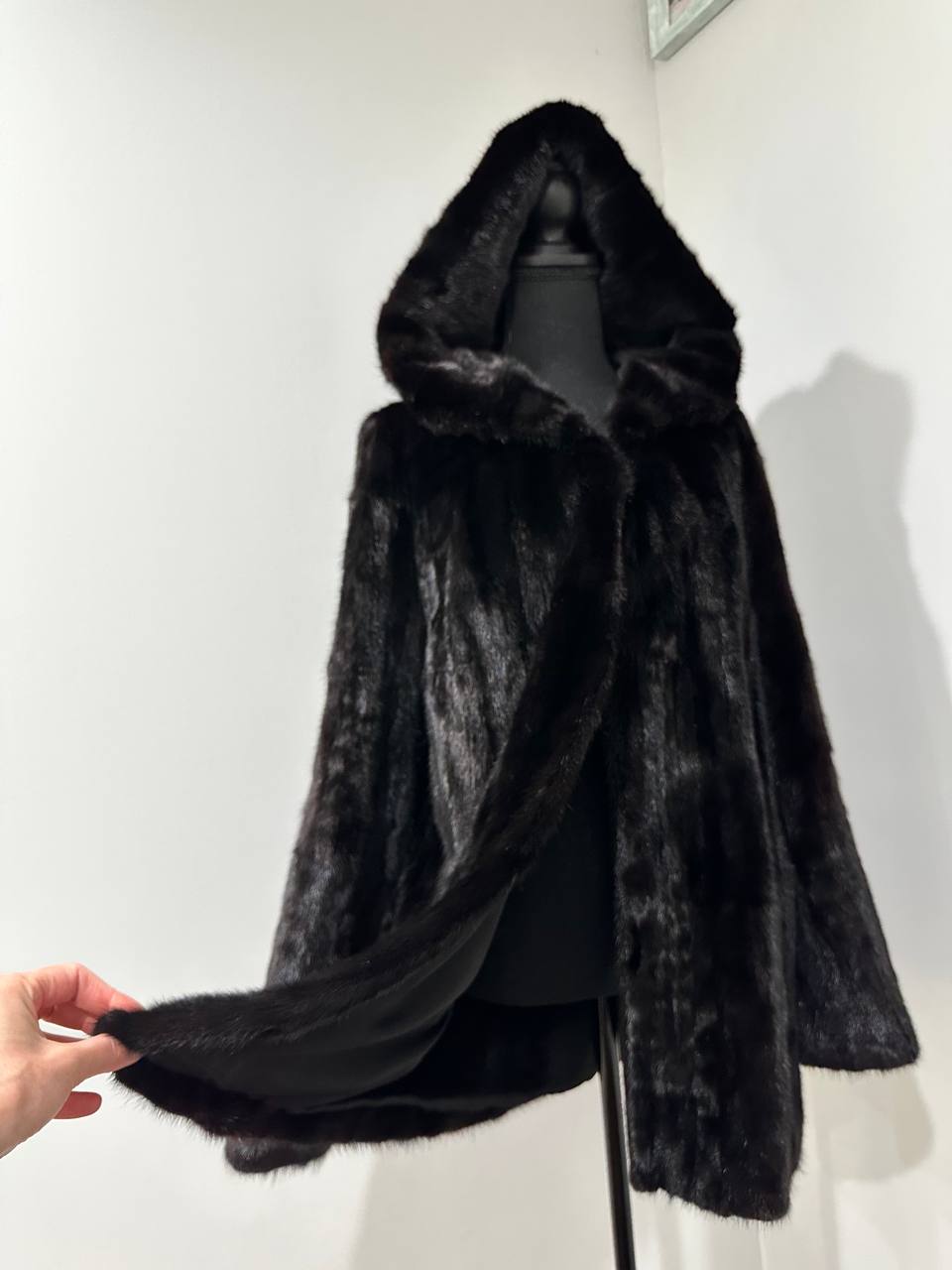 Luxury Womens Real MINK FUR 1201126 size M BLACK Coat Hooded Jacket