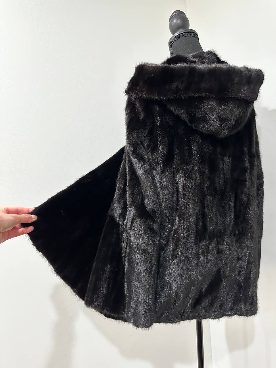 Luxury Womens Real MINK FUR 1201126 size M BLACK Coat Hooded Jacket