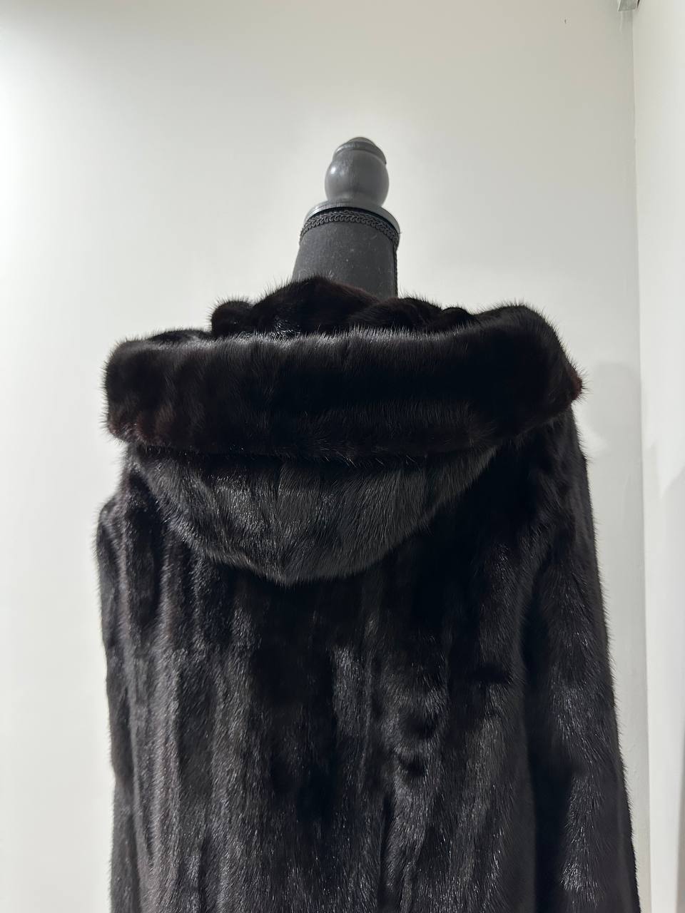 Luxury Womens Real MINK FUR 1201126 size M BLACK Coat Hooded Jacket