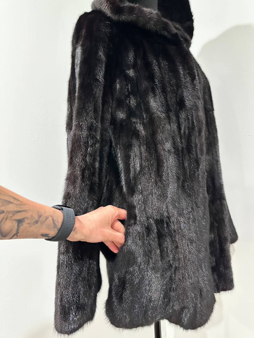 Luxury Womens Real MINK FUR 1201126 size M BLACK Coat Hooded Jacket