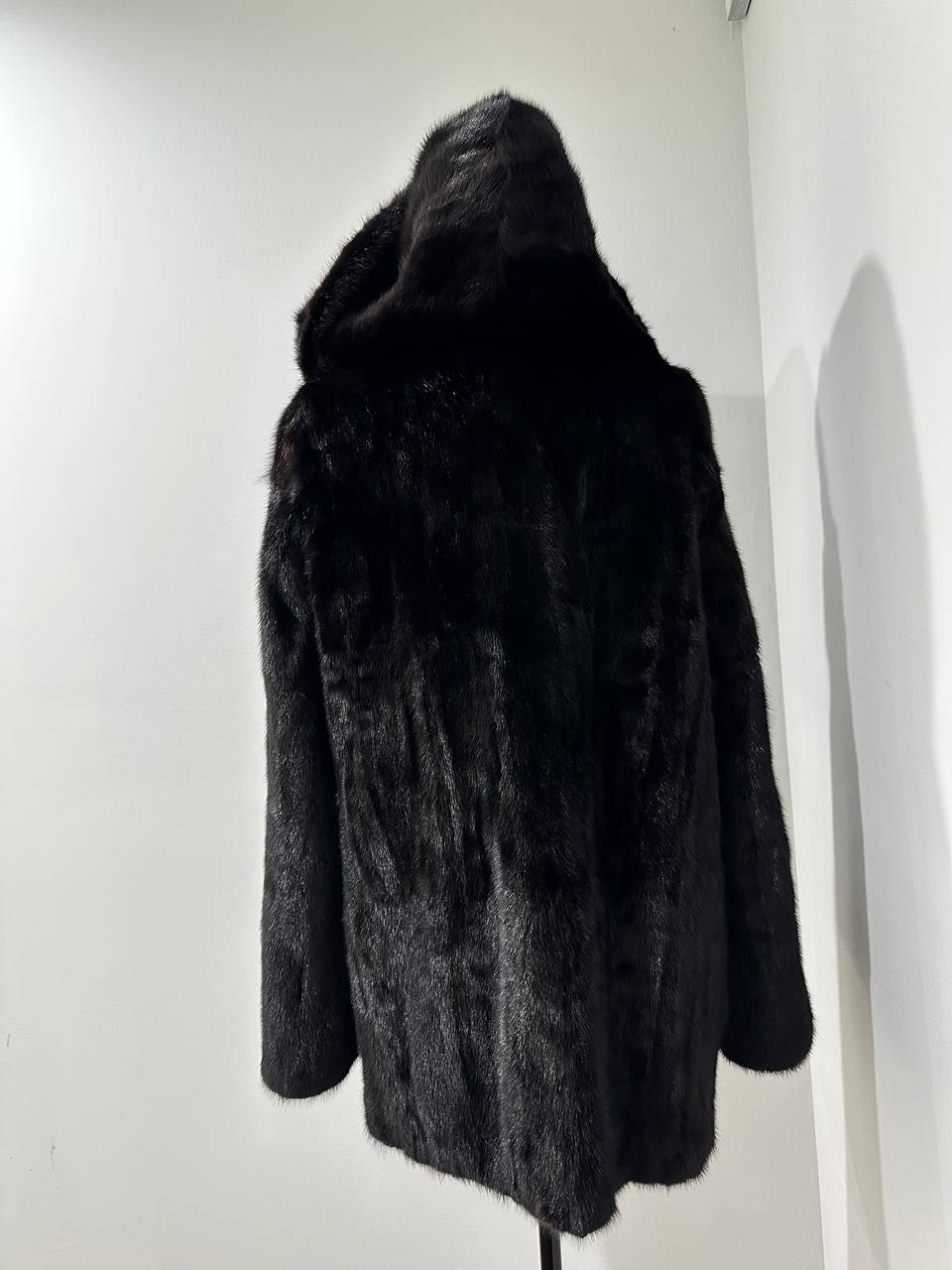 Luxury Womens Real MINK FUR 1201126 size M BLACK Coat Hooded Jacket