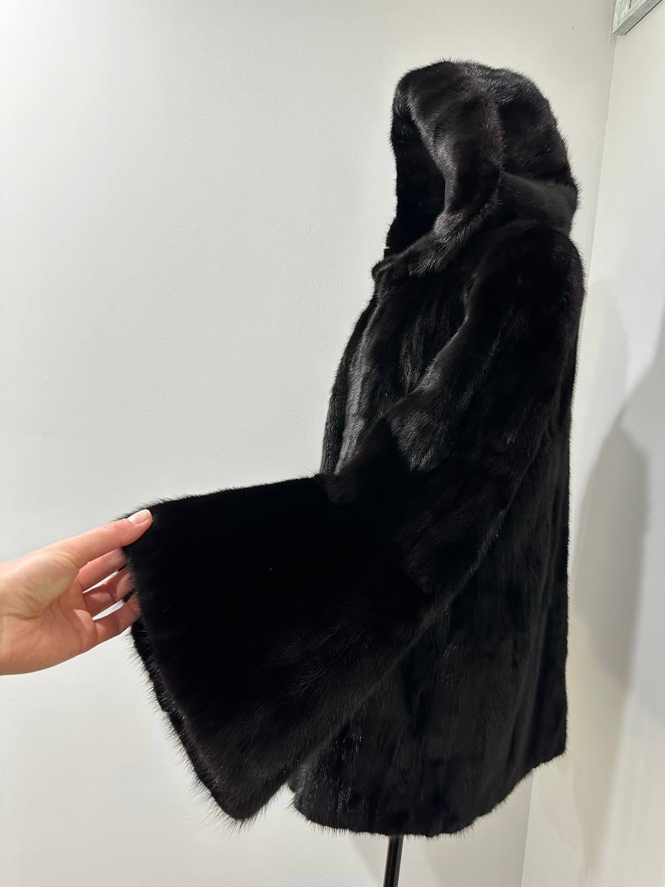Luxury Womens Real MINK FUR 1201126 size M BLACK Coat Hooded Jacket