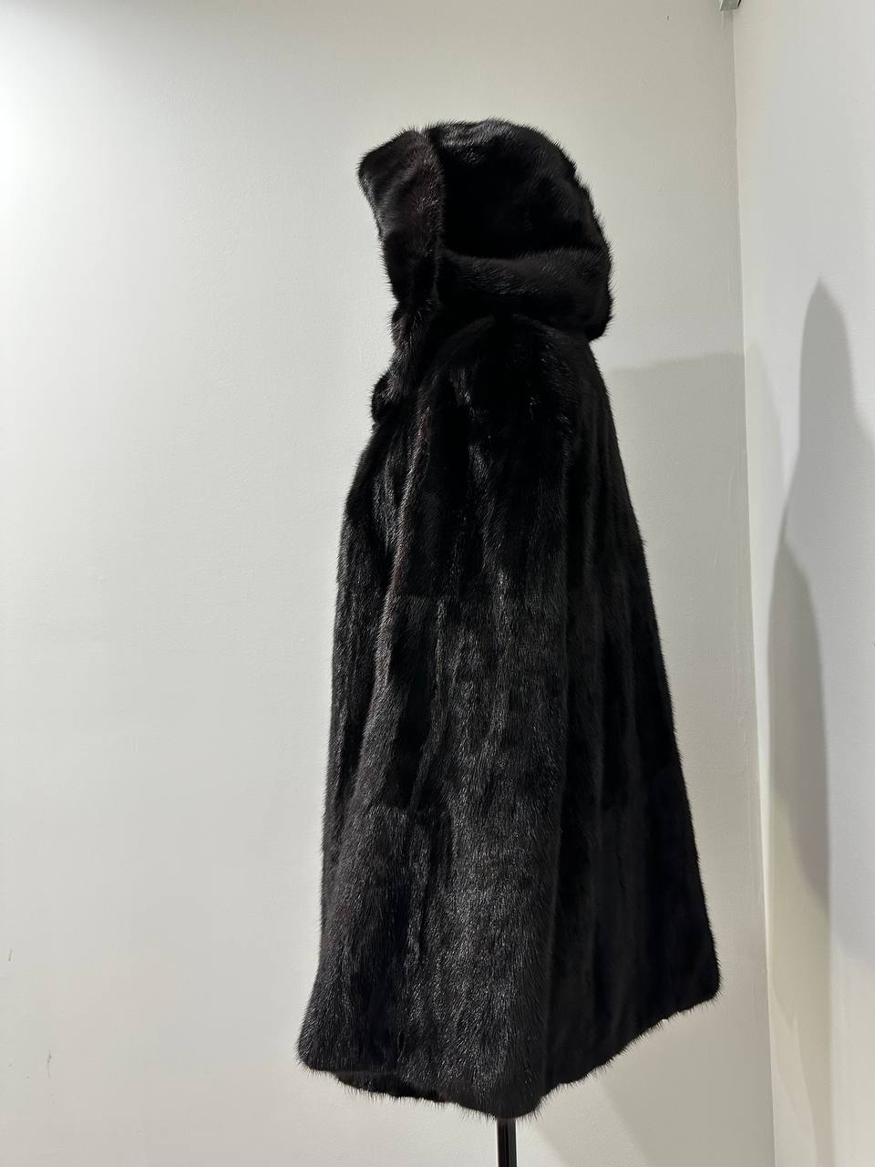 Luxury Womens Real MINK FUR 1201126 size M BLACK Coat Hooded Jacket