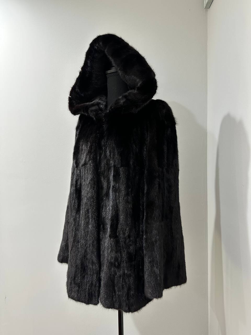 Luxury Womens Real MINK FUR 1201126 size M BLACK Coat Hooded Jacket
