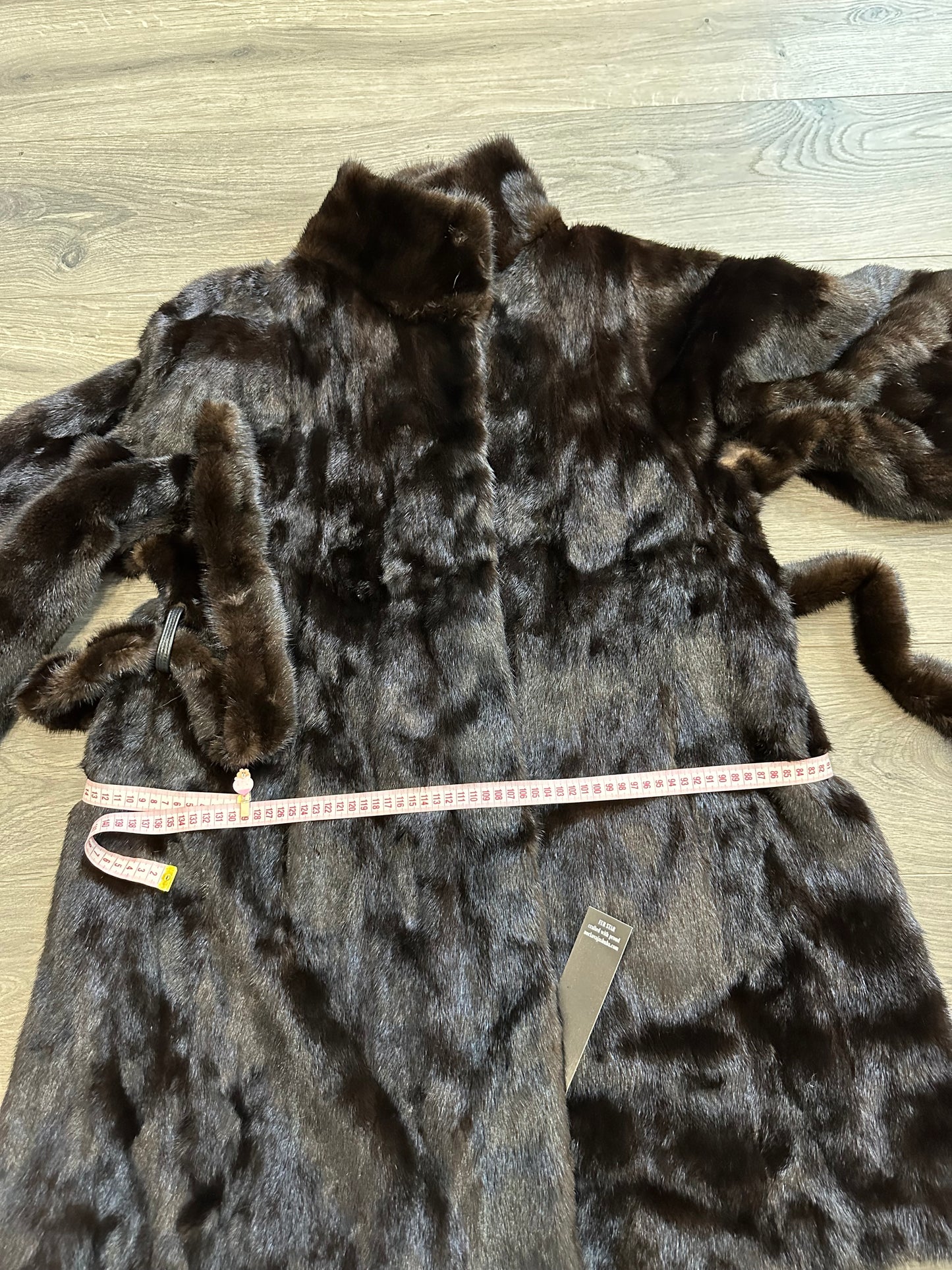 women real mink fur coat with belt dark brown color size L NEW!!! 1109927