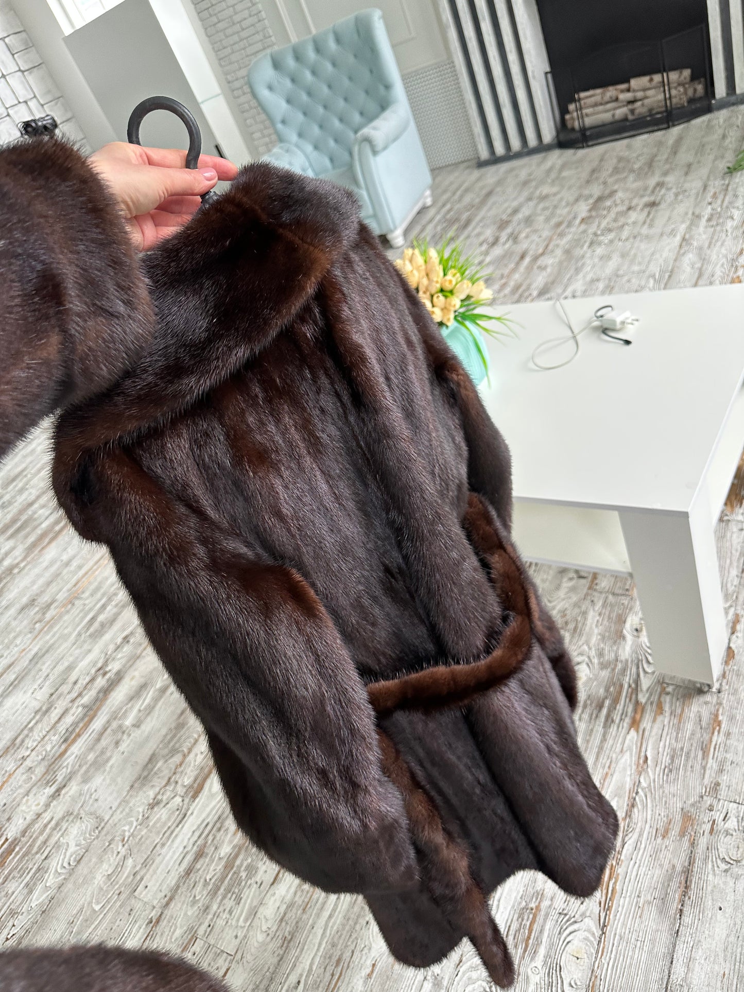 Women Real GENUINE Mink Fur coat belted brown chocolate size S NEW 1109935 FURSTAR