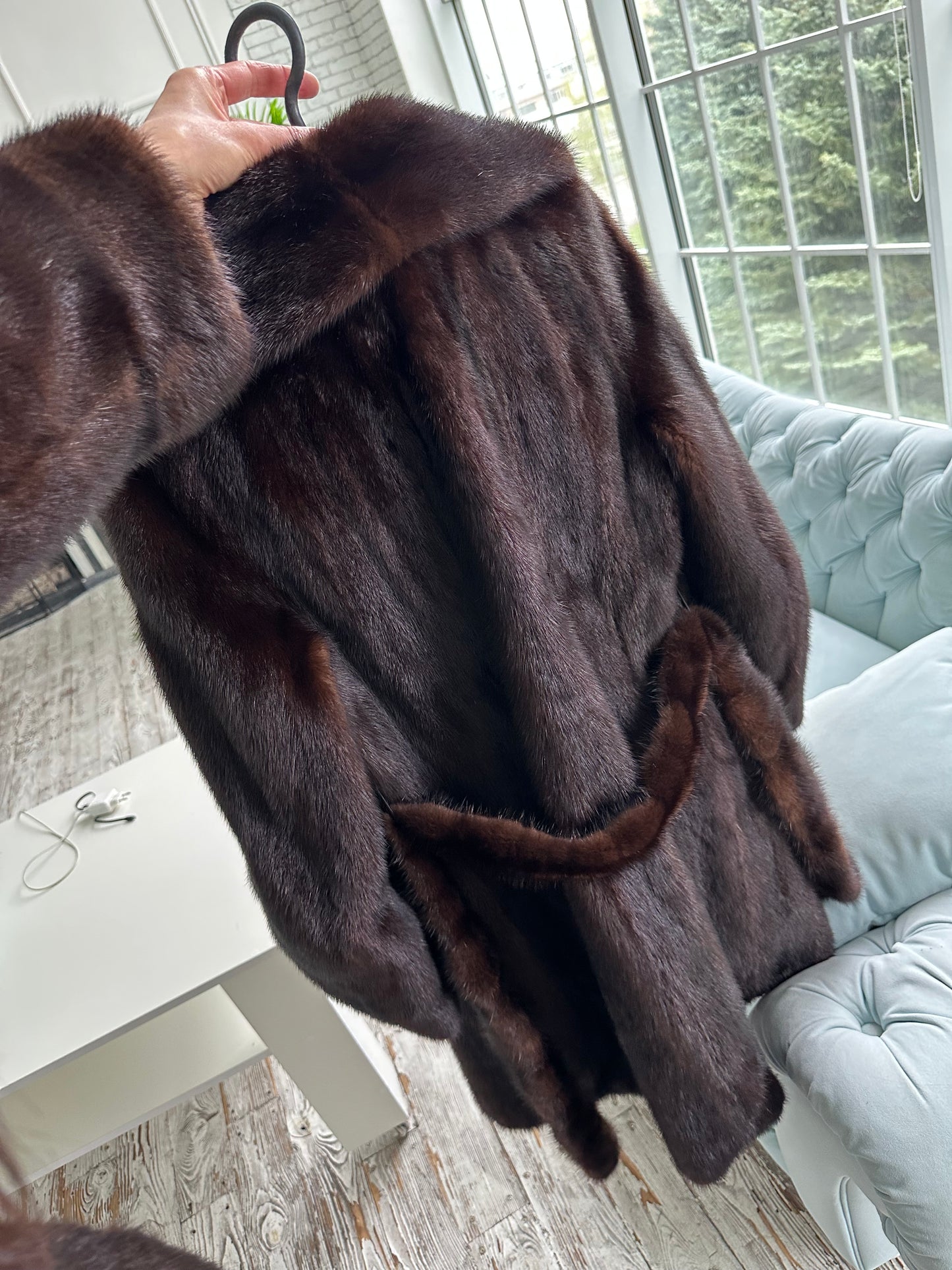 Women Real GENUINE Mink Fur coat belted brown chocolate size S NEW 1109935 FURSTAR