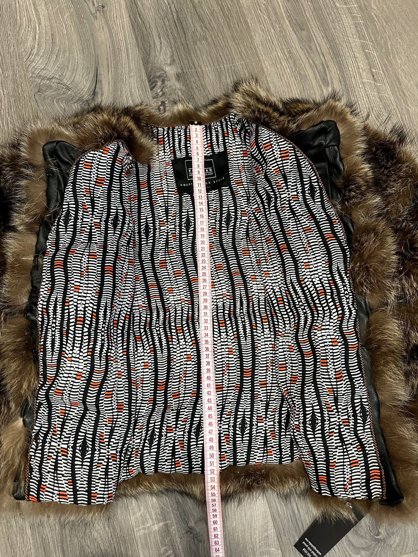New REAL raccoon FUR SHORT BOMBER Coat Size XL 1109835 HORIZONTAL STYLE