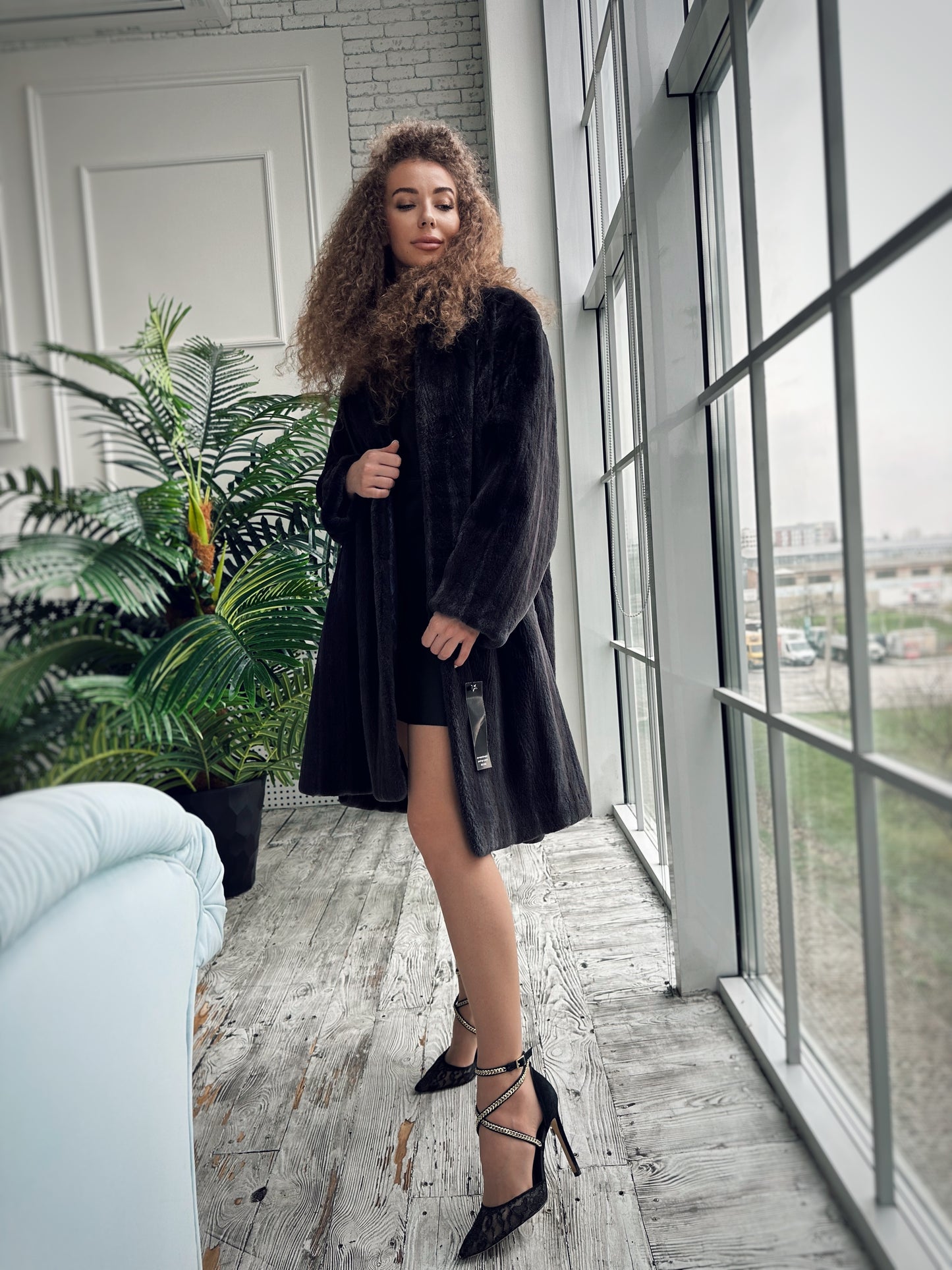 Real Luxury Sheared Mink Fur Coat Dark Graphite Color Full Length XL 1109847