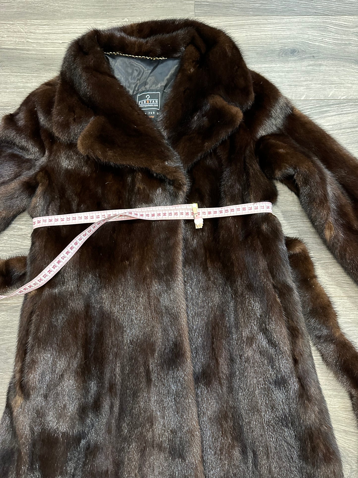 Women Real GENUINE Mink Fur coat belted brown chocolate size S NEW 1109935 FURSTAR
