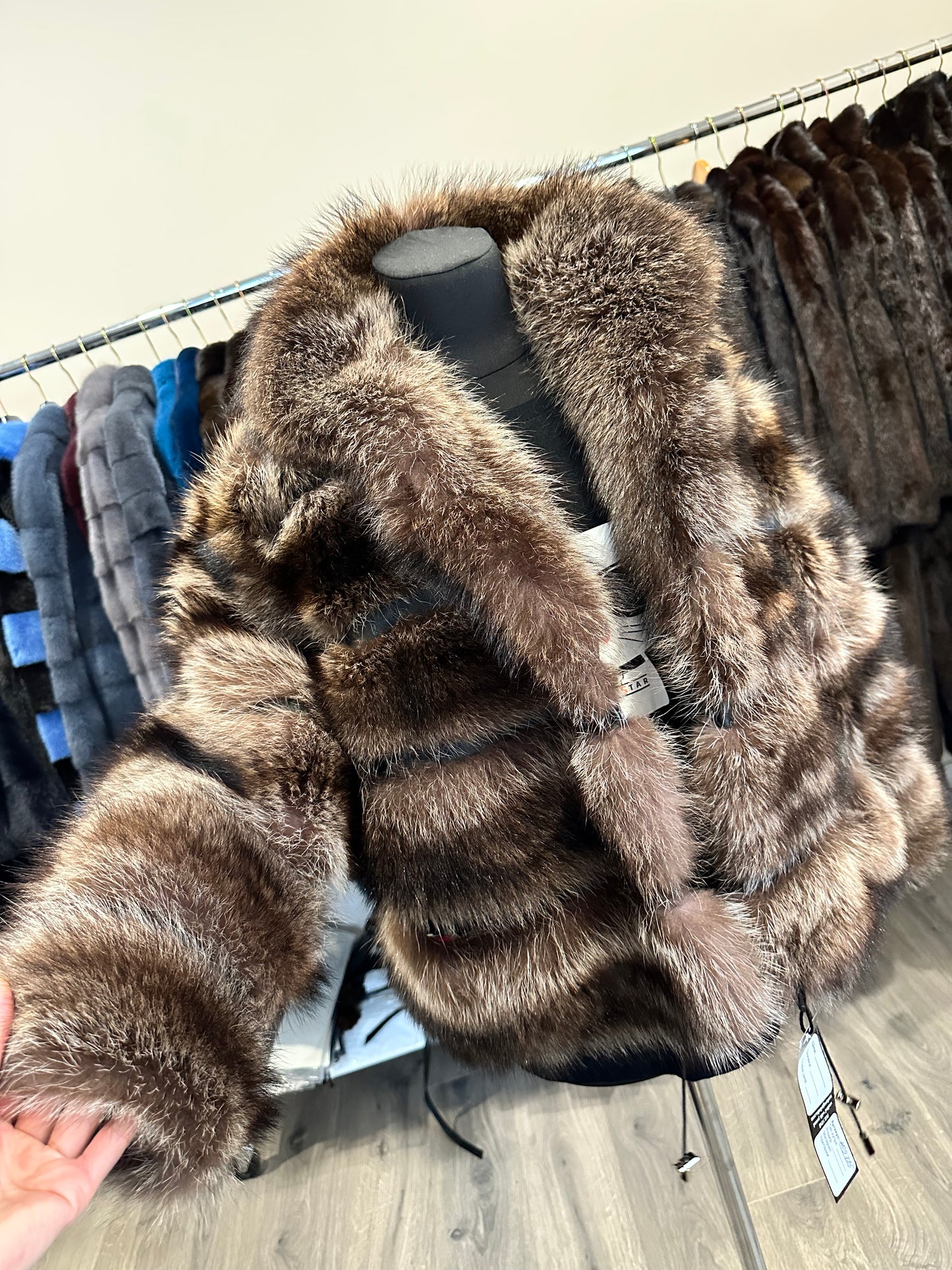 Beautiful Real Red RACCOON Fur SHORT Coat Sz XL 1109825 HORIZONTAL STYLE