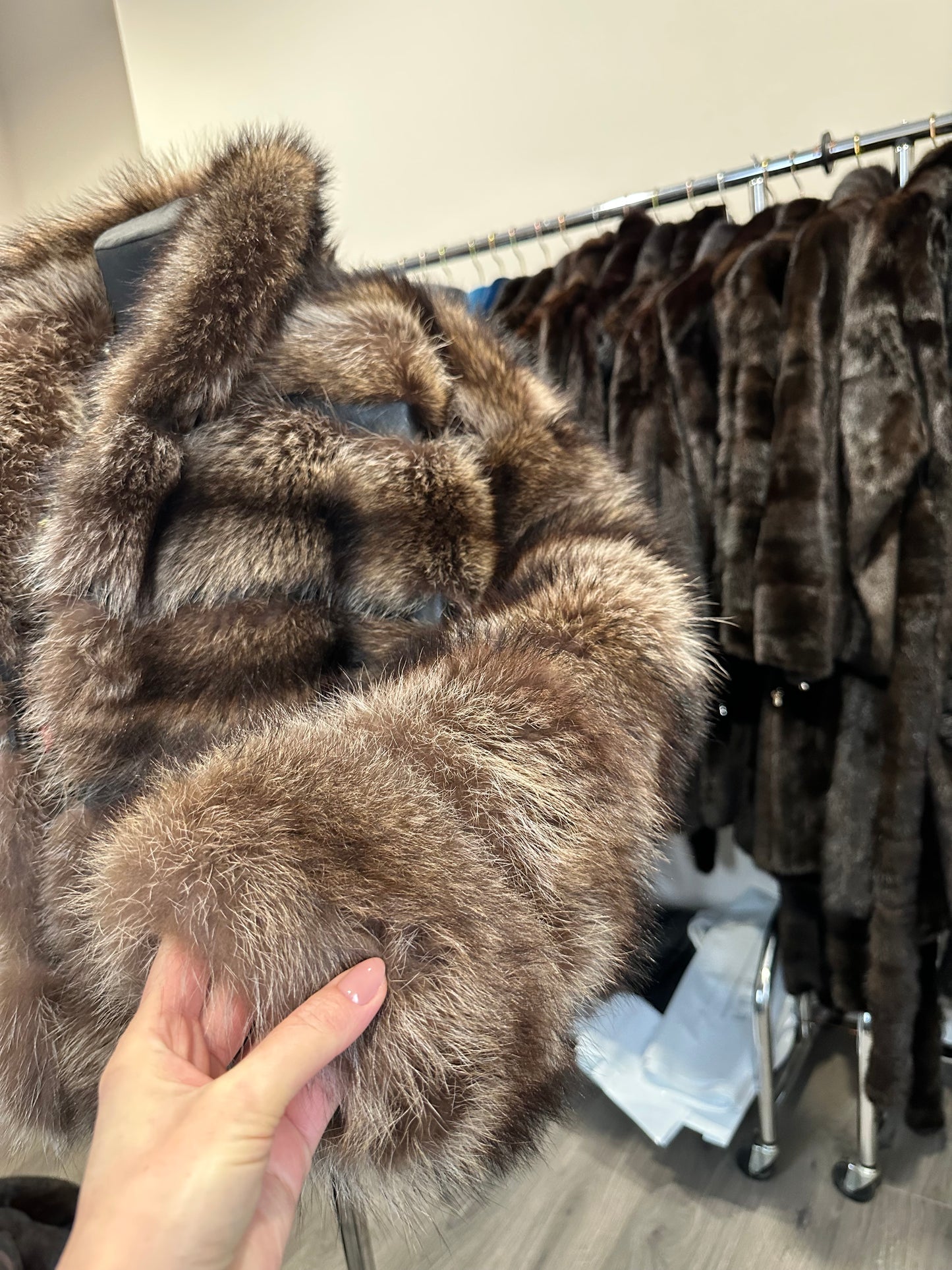 Beautiful Real Red RACCOON Fur SHORT Coat Sz XL 1109825 HORIZONTAL STYLE