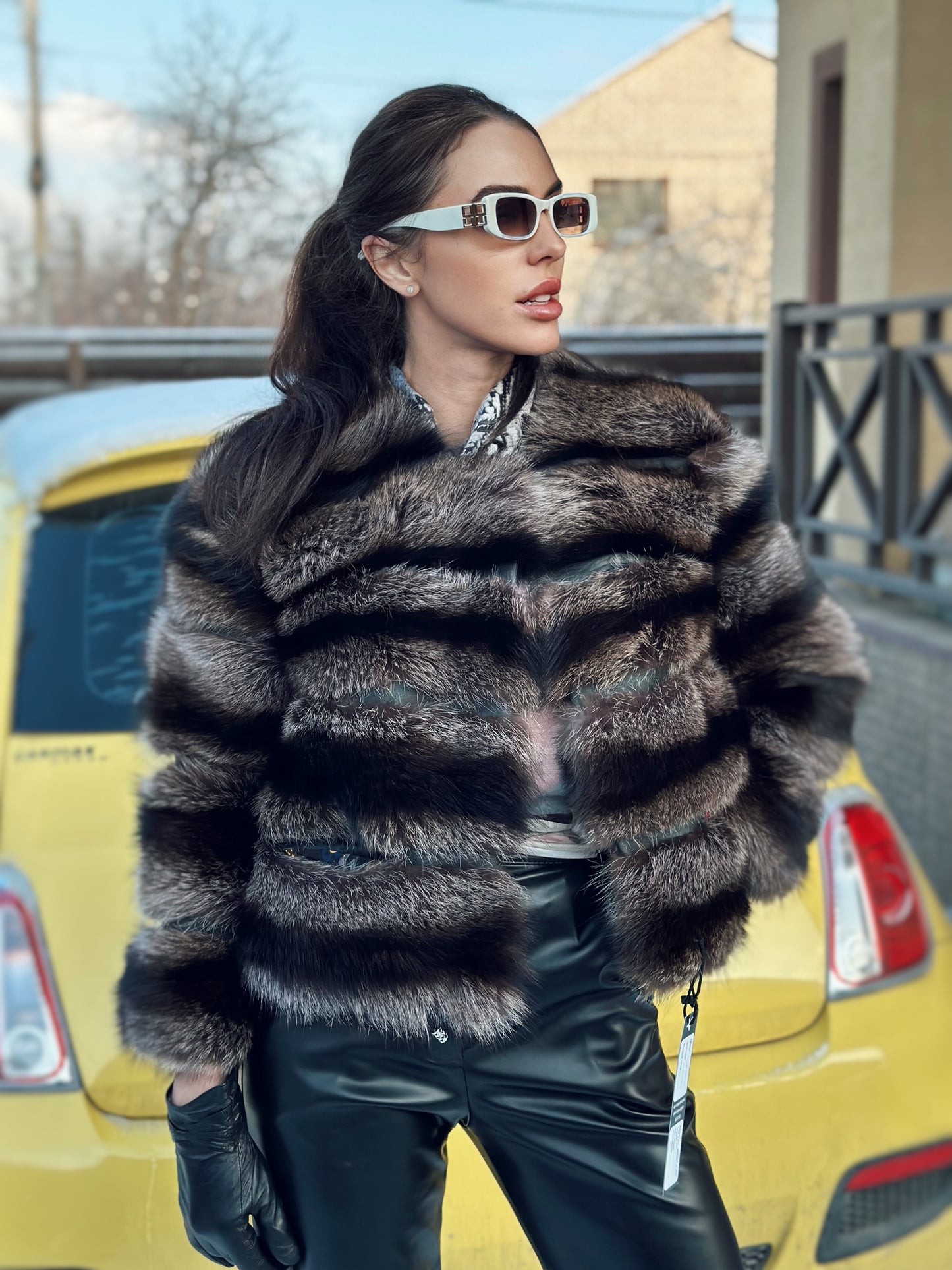 New Real raccoon Fur SHORT BOMBER Coat Size XL 1109833 HORIZONTAL STYLE