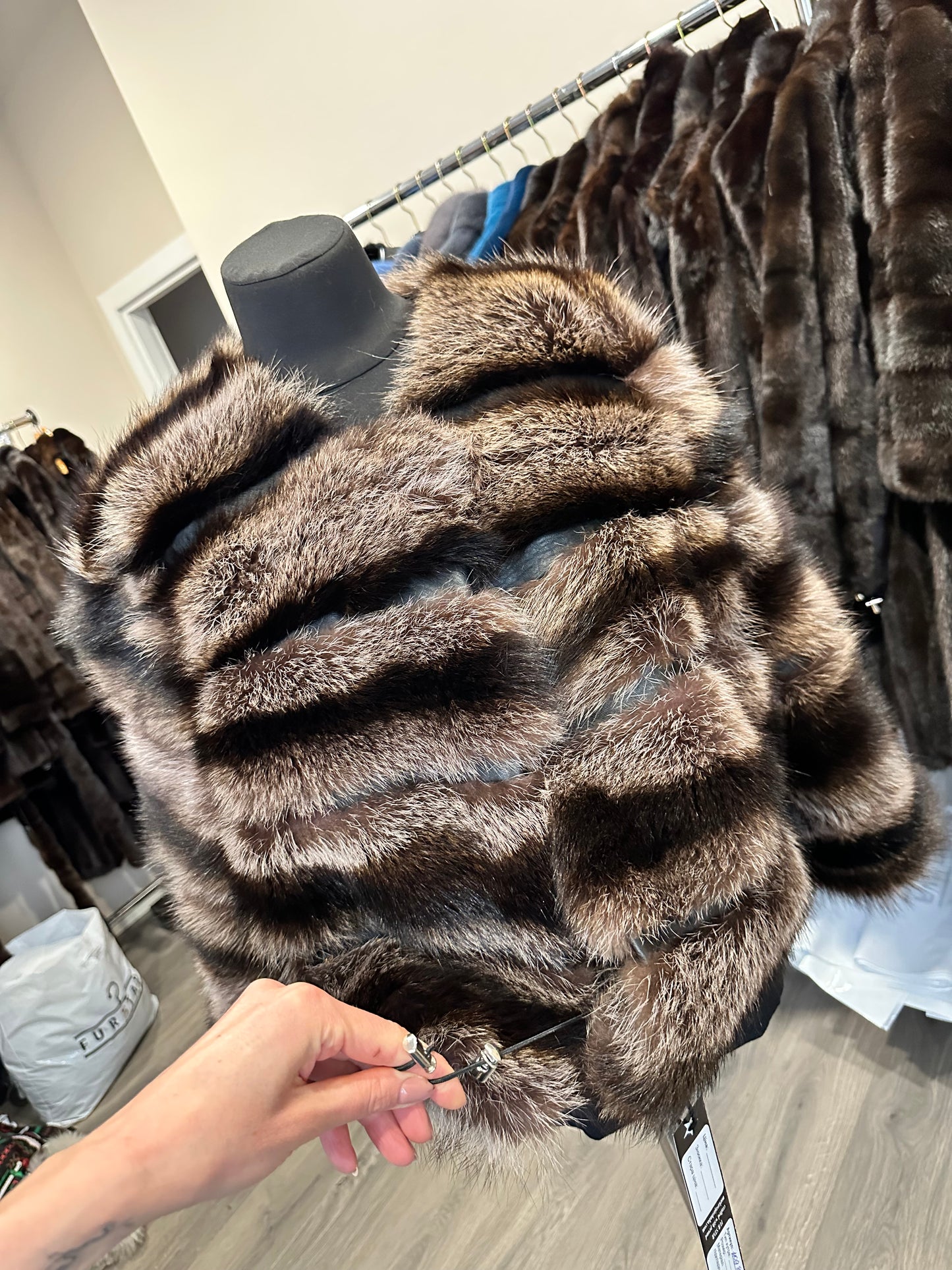 New Real raccoon Fur SHORT BOMBER Coat Size XL 1109833 HORIZONTAL STYLE