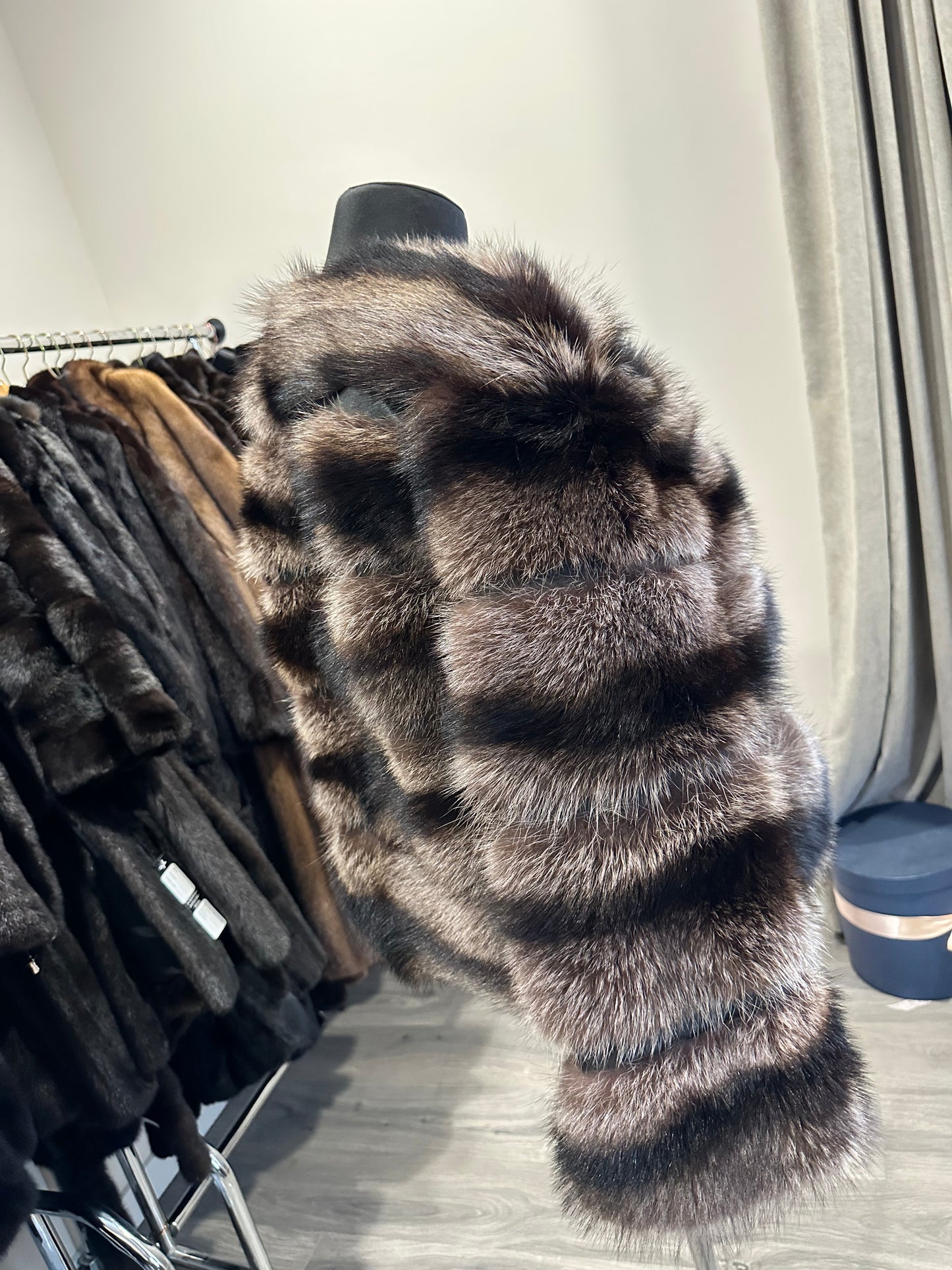 New Real raccoon Fur SHORT BOMBER Coat Size XL 1109833 HORIZONTAL STYLE