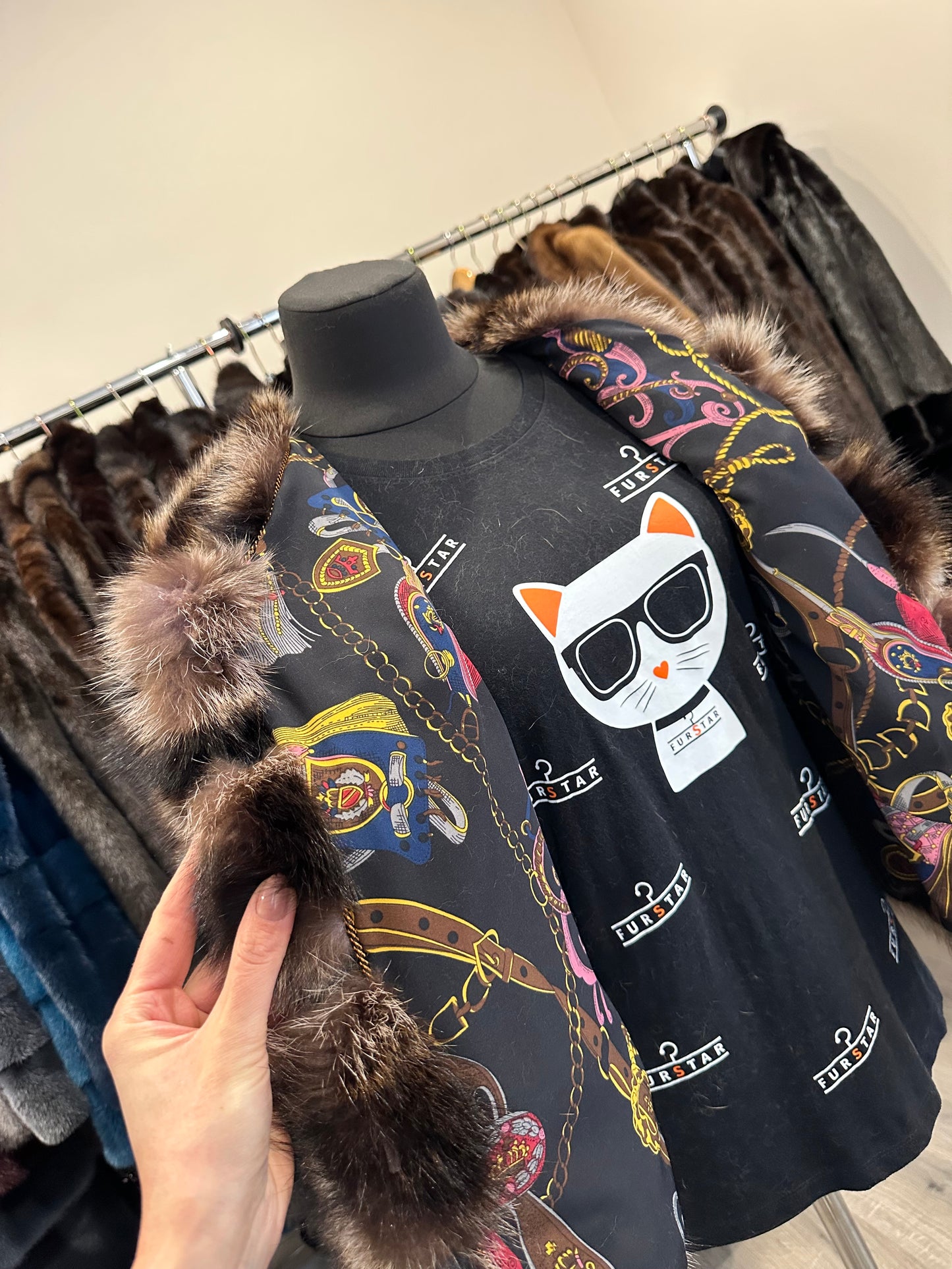 New Real raccoon Fur SHORT BOMBER Coat Size XL 1109833 HORIZONTAL STYLE