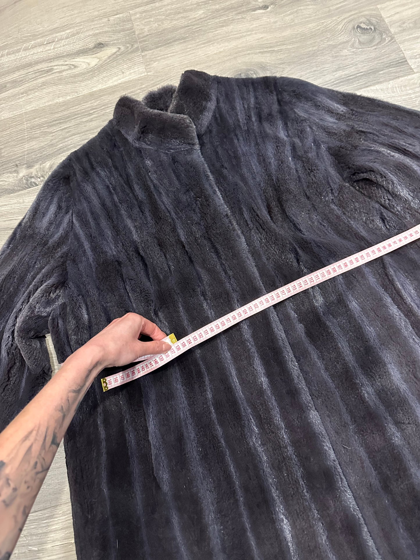Real Luxury Sheared Mink Fur Coat Dark Graphite Color Full Length XL 1109847