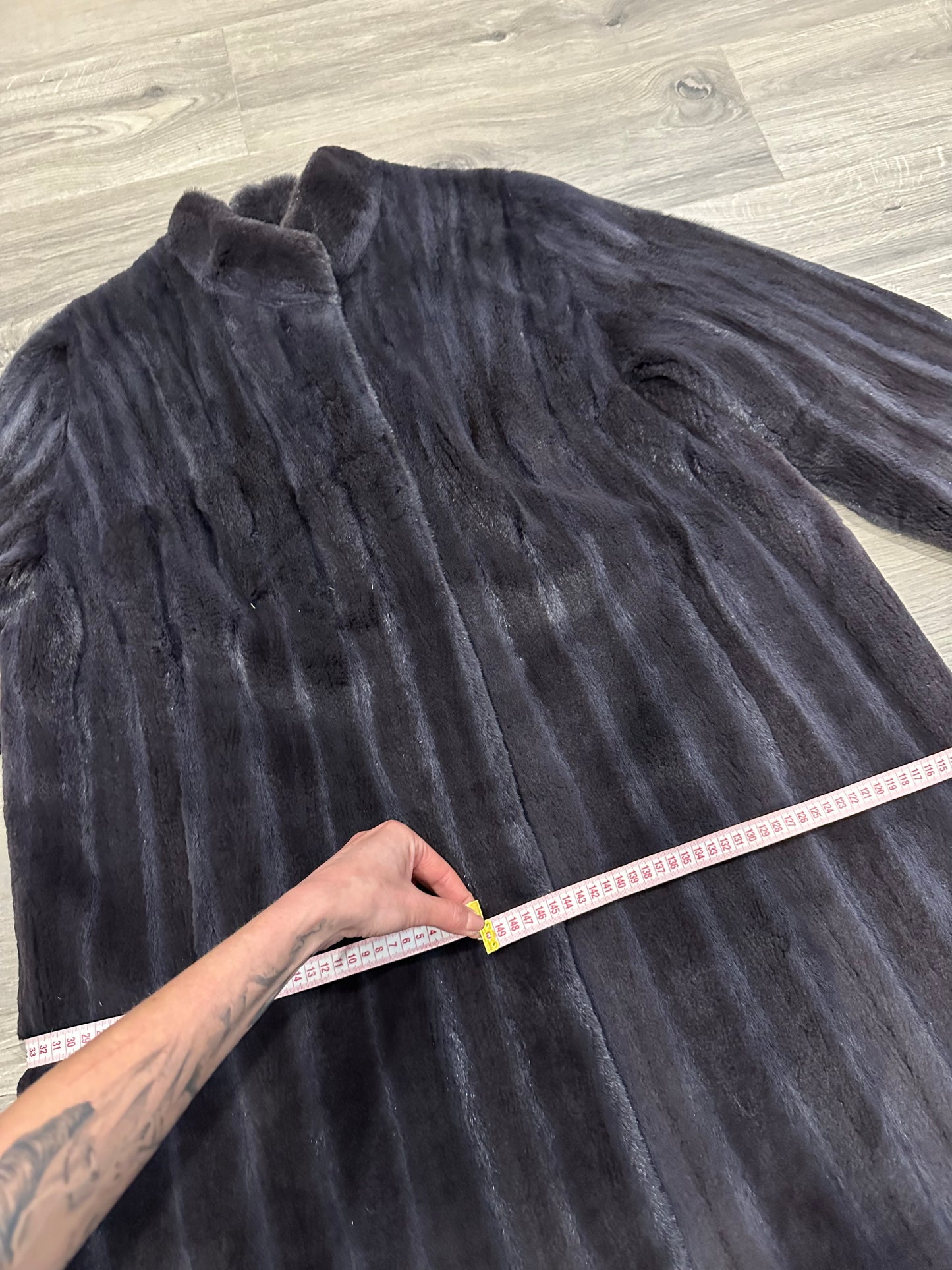 Real Luxury Sheared Mink Fur Coat Dark Graphite Color Full Length XL 1109847