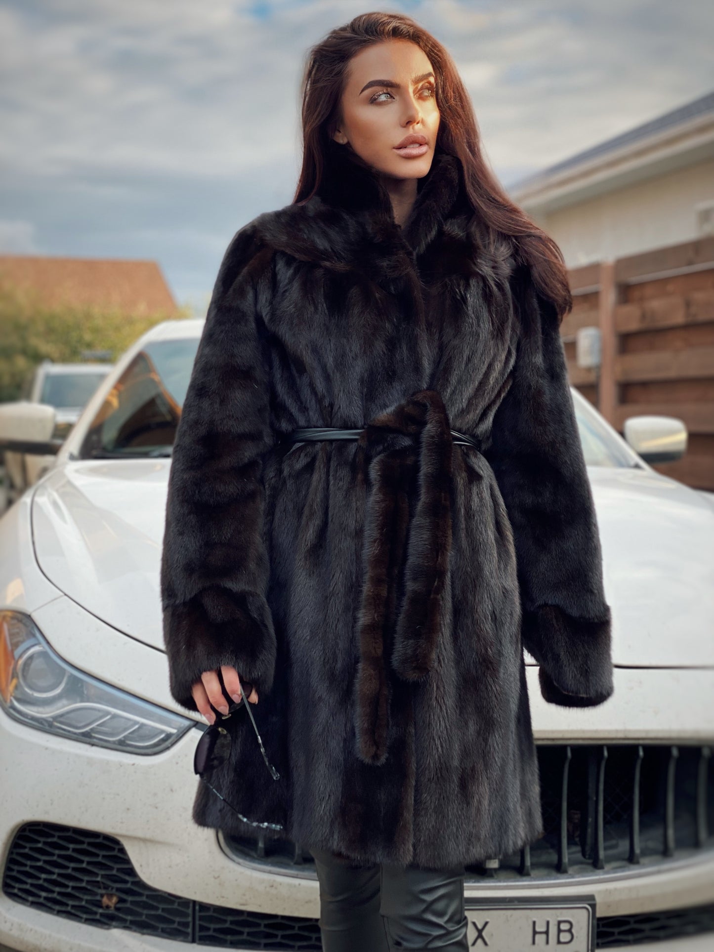 genuine real mink fur coat jacket 1109812 size XL new dark brown color