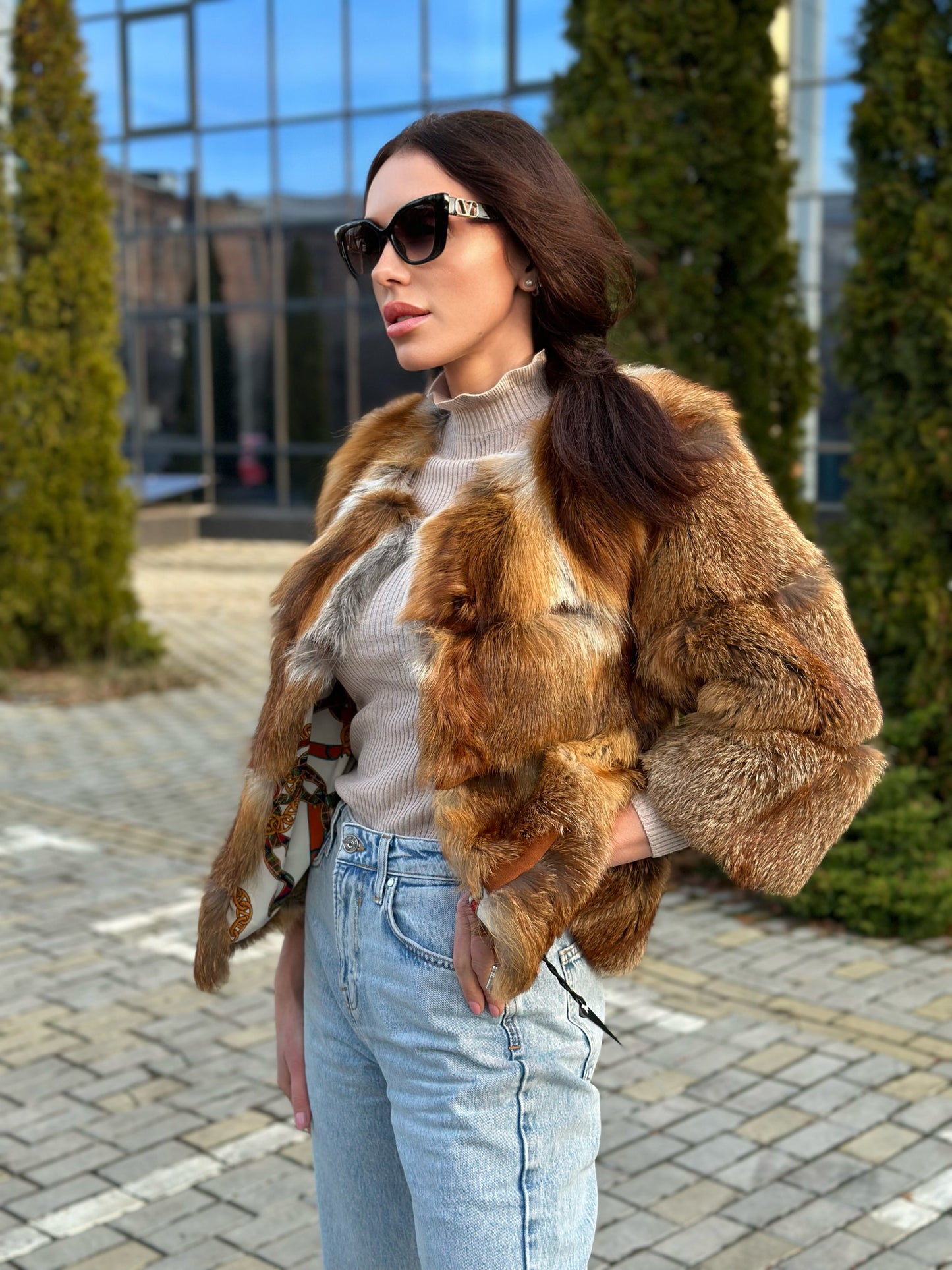 Women Real Red Fox natural 100% Fur short Coat Size XS 1109841 HORIZONTAL