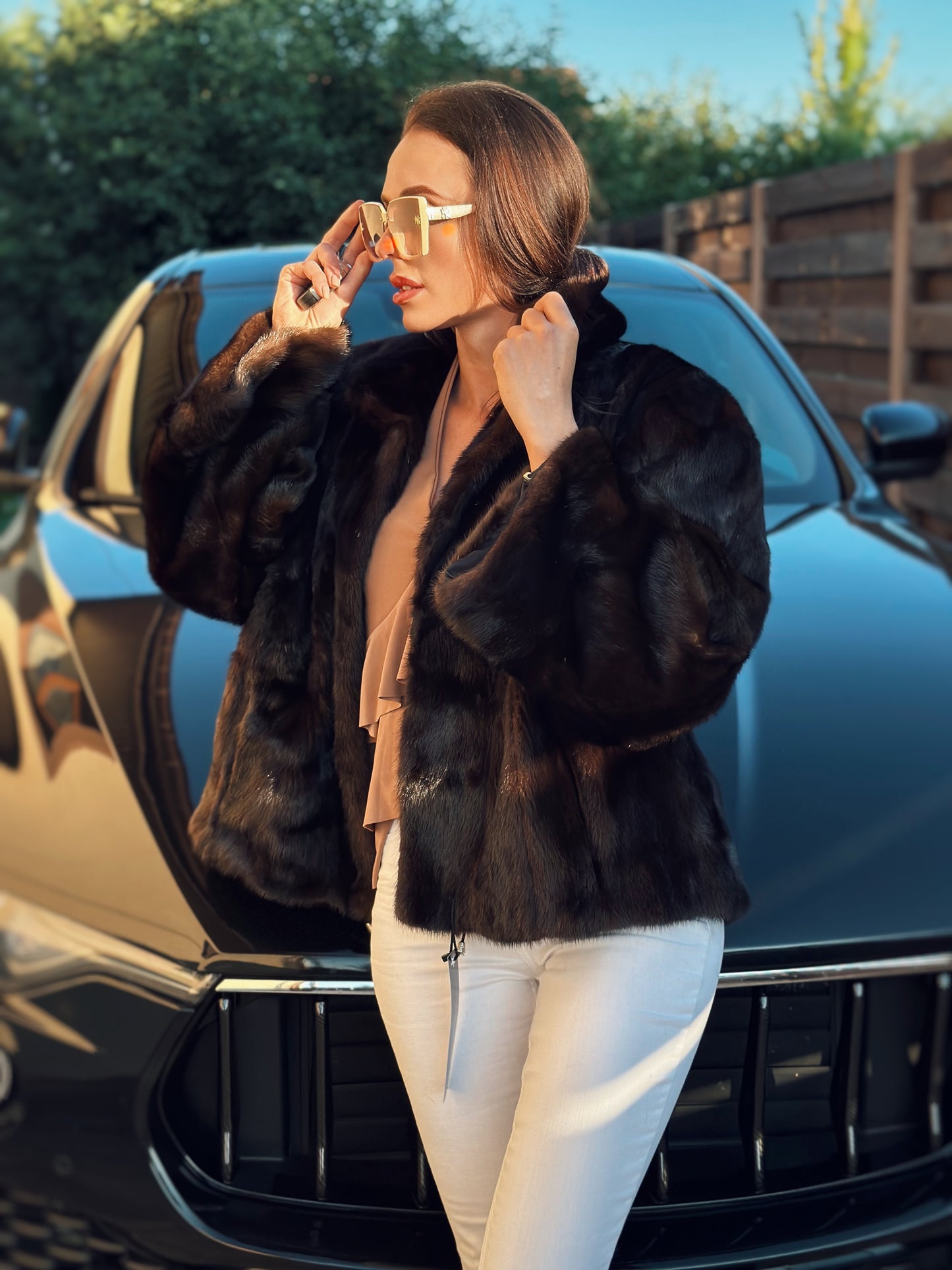 NEW Womens Real genuine Mink Fur jacket coat 2XL Bomber 1109974 Brown FURSTAR
