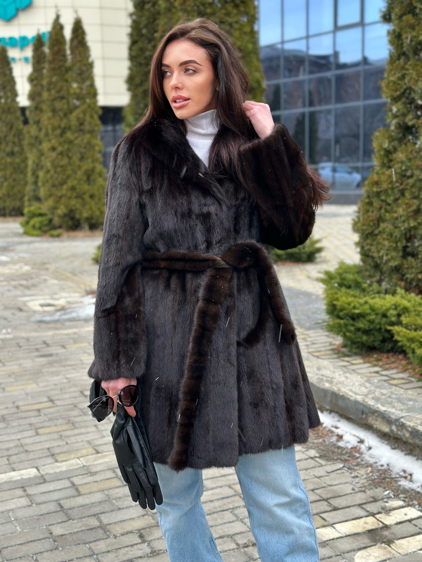 REAL 100% Genuine Mink FUR coat DEEP brown color size M NEW 1109891 WOMEN