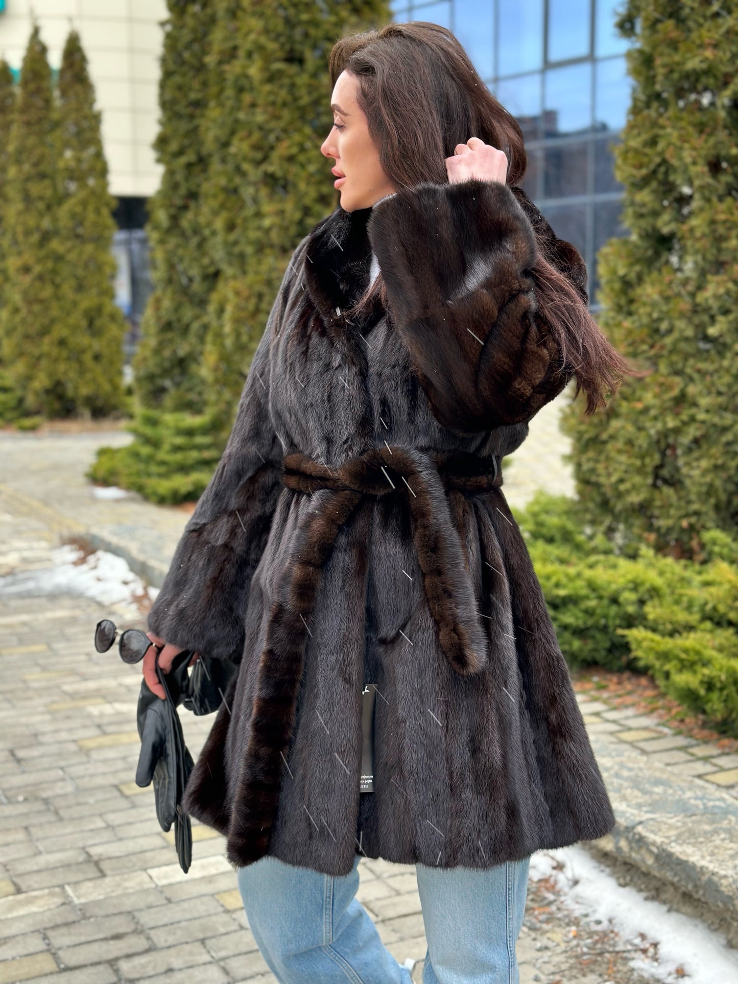 REAL 100% Genuine Mink FUR coat DEEP brown color size M NEW 1109891 WOMEN