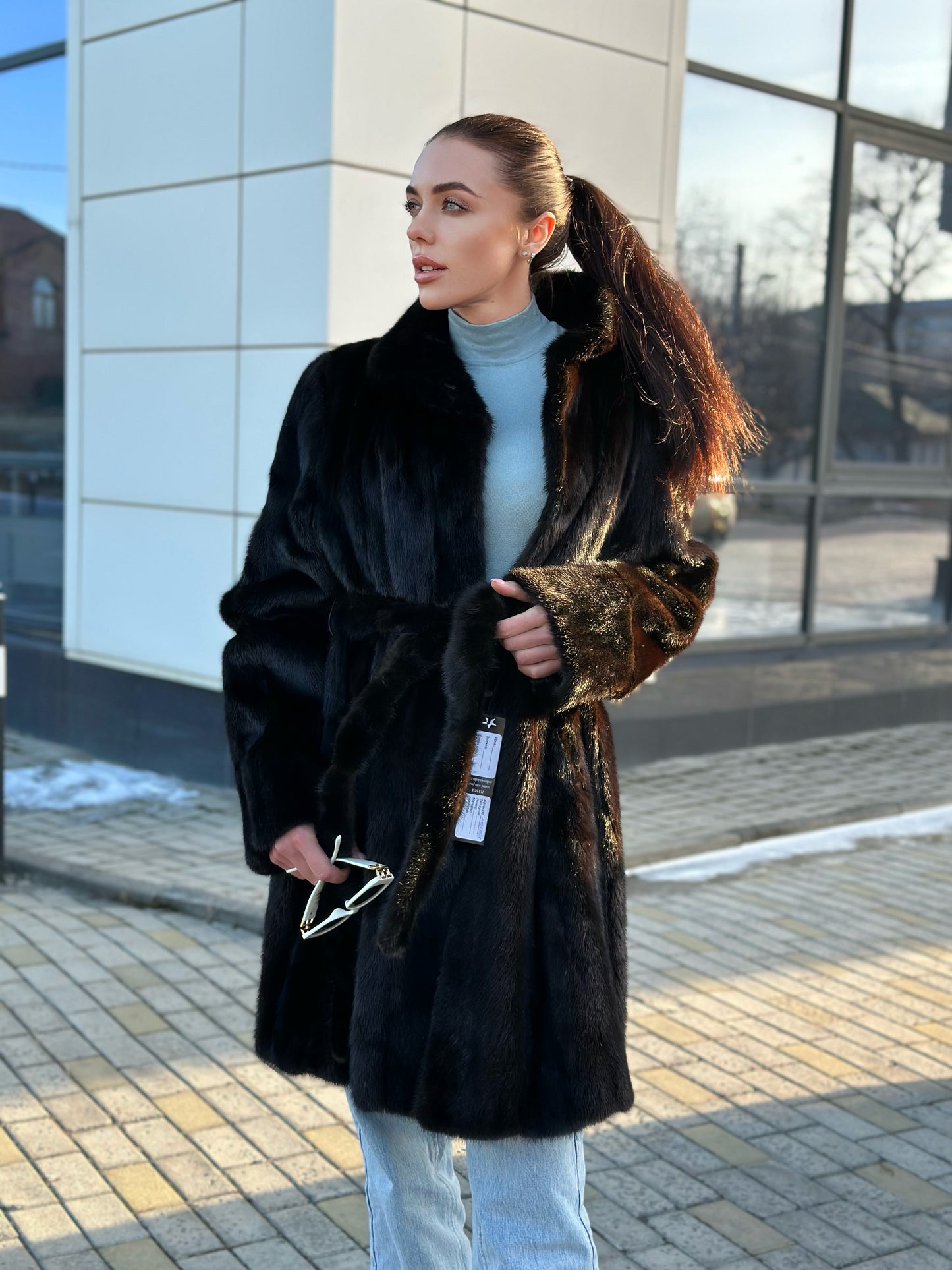 genuine real mink fur coat jacket 1109898 size L new dark brown color