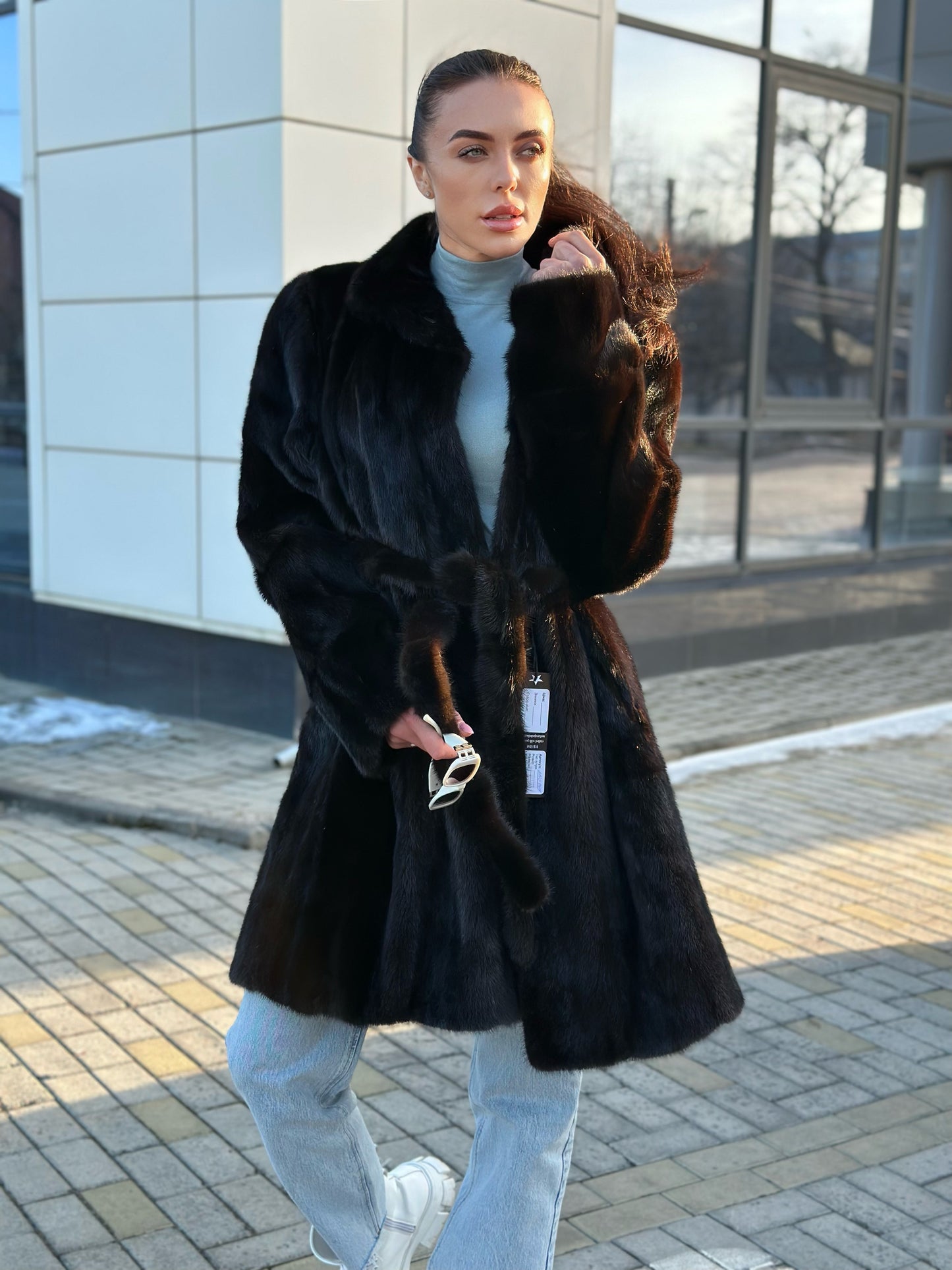 genuine real mink fur coat jacket 1109898 size L new dark brown color