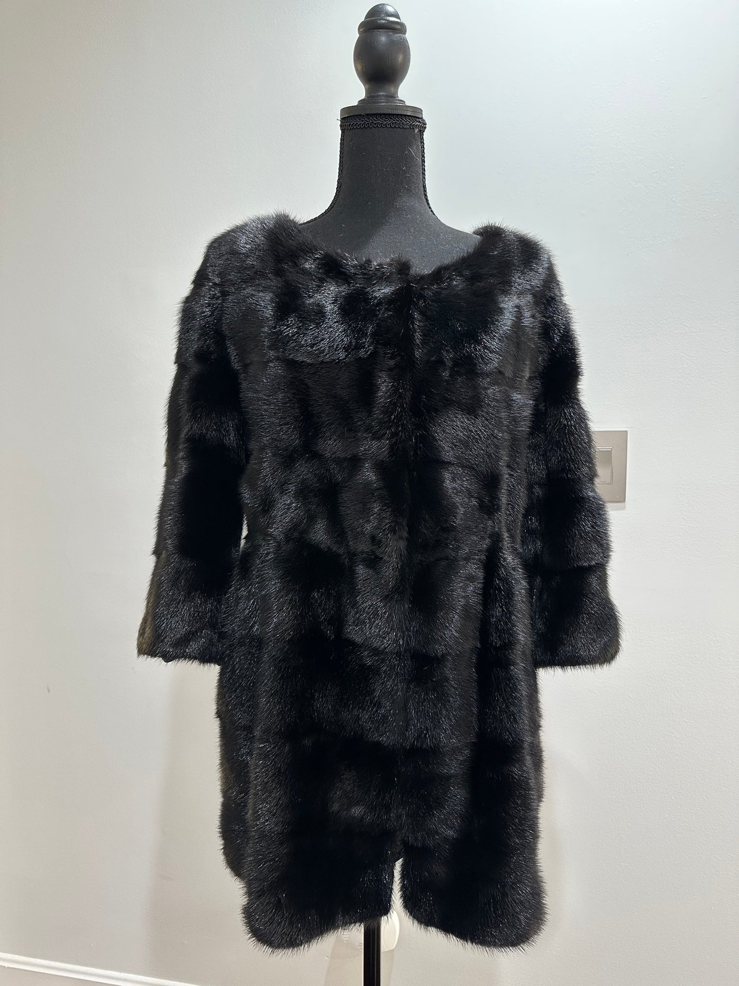 REAL Mink FUR jacket SHORT SLEEVE coat GENUINE 1201070 BLACK size S NEW Luxury