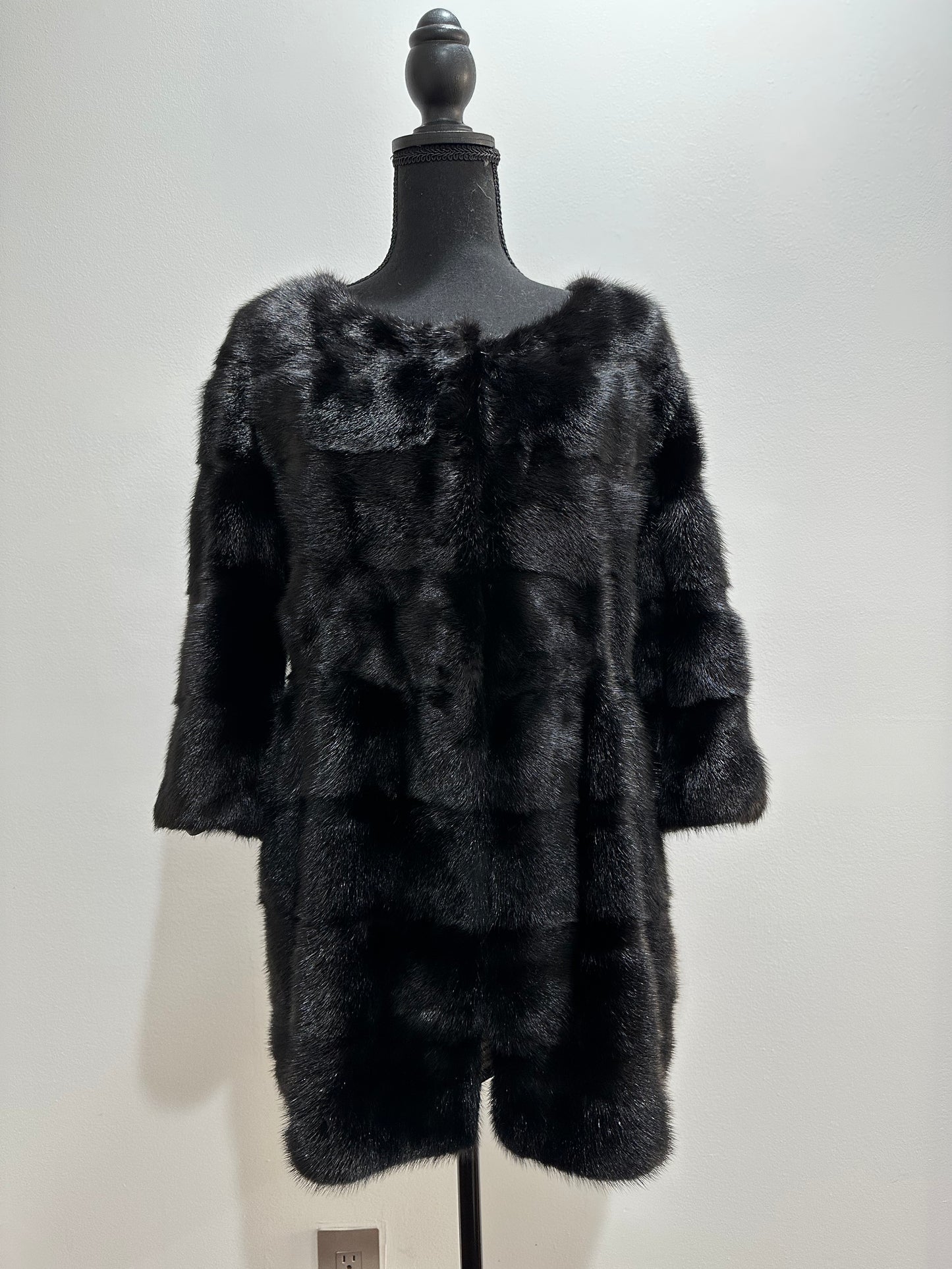REAL Mink FUR jacket SHORT SLEEVE coat GENUINE 1201070 BLACK size S NEW Luxury