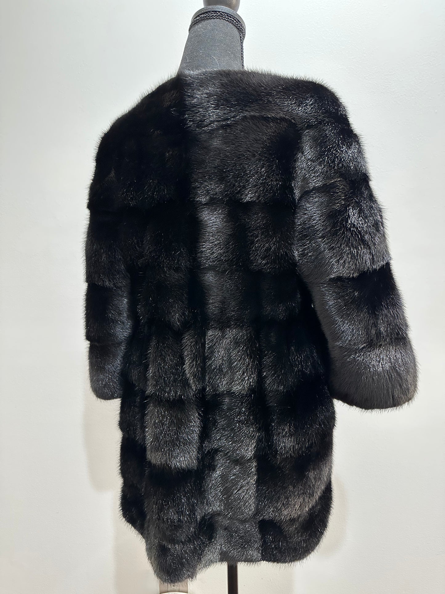 REAL Mink FUR jacket SHORT SLEEVE coat GENUINE 1201070 BLACK size S NEW Luxury