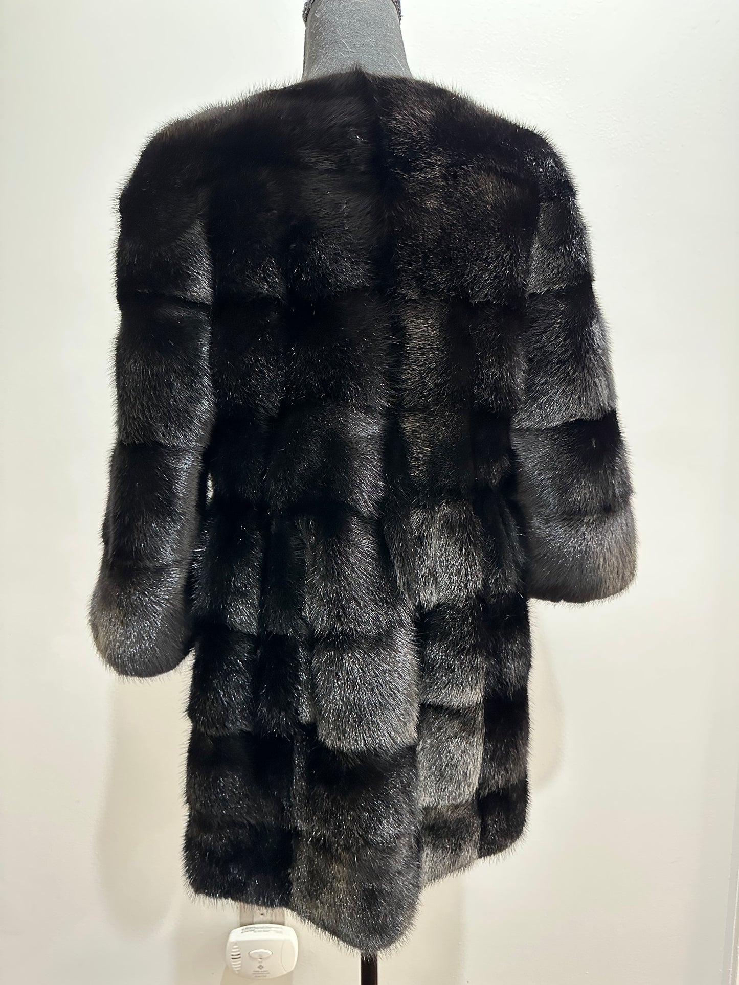 REAL Mink FUR jacket SHORT SLEEVE coat GENUINE 1201070 BLACK size S NEW Luxury