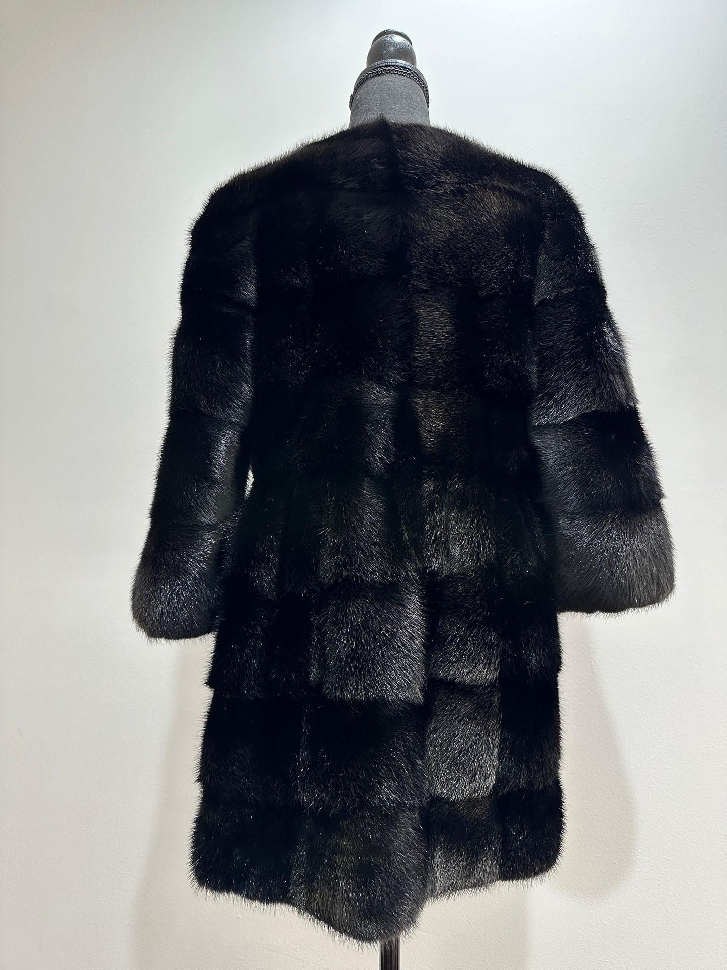 REAL Mink FUR jacket SHORT SLEEVE coat GENUINE 1201070 BLACK size S NEW Luxury