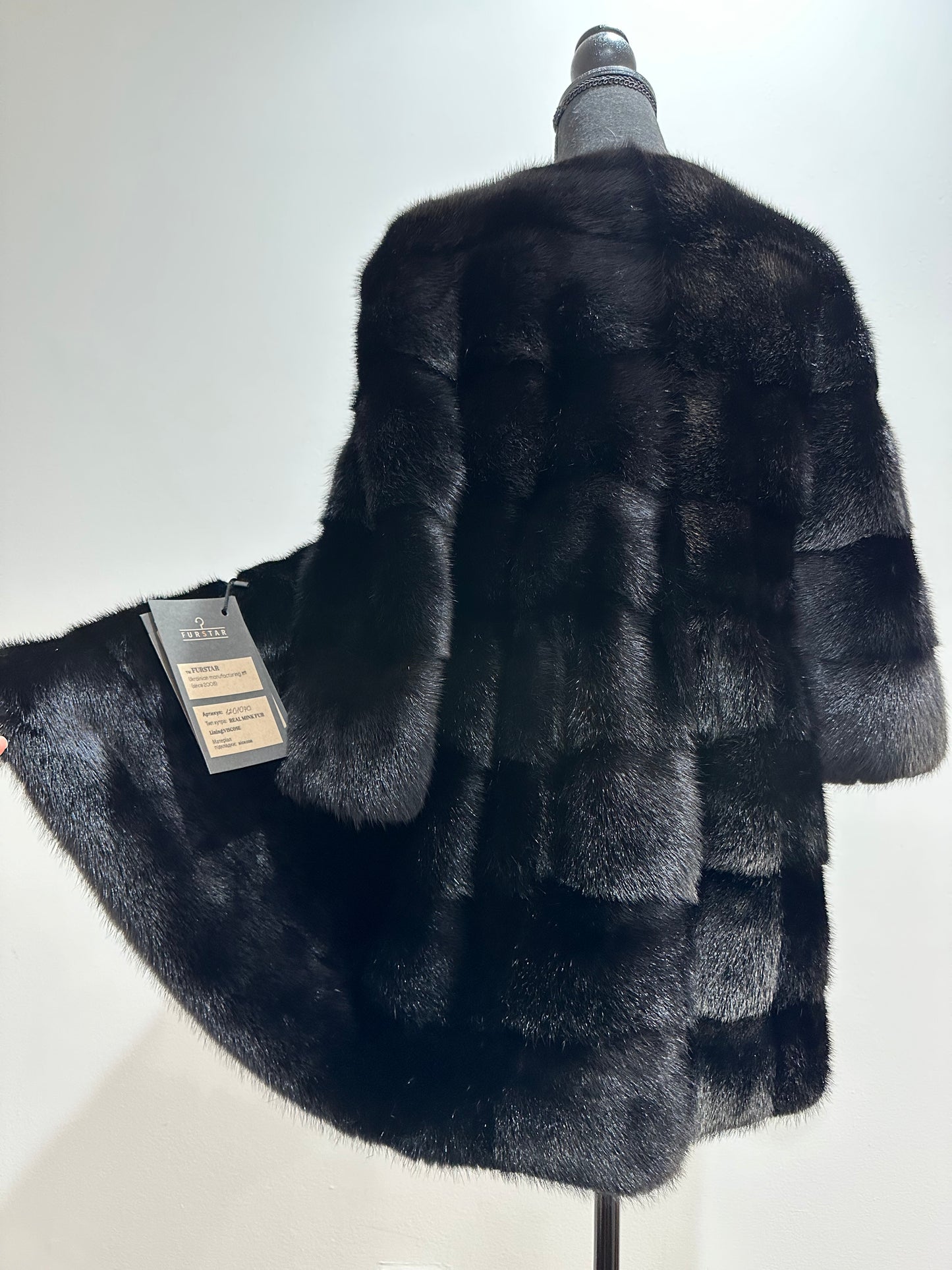 REAL Mink FUR jacket SHORT SLEEVE coat GENUINE 1201070 BLACK size S NEW Luxury