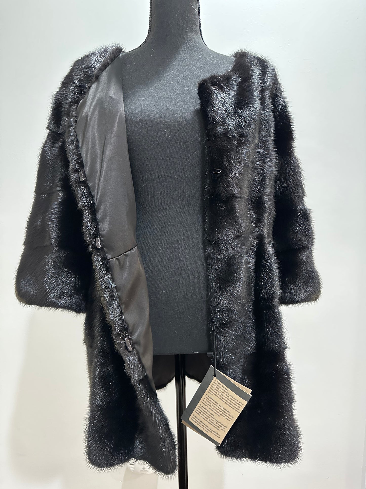 REAL Mink FUR jacket SHORT SLEEVE coat GENUINE 1201070 BLACK size S NEW Luxury