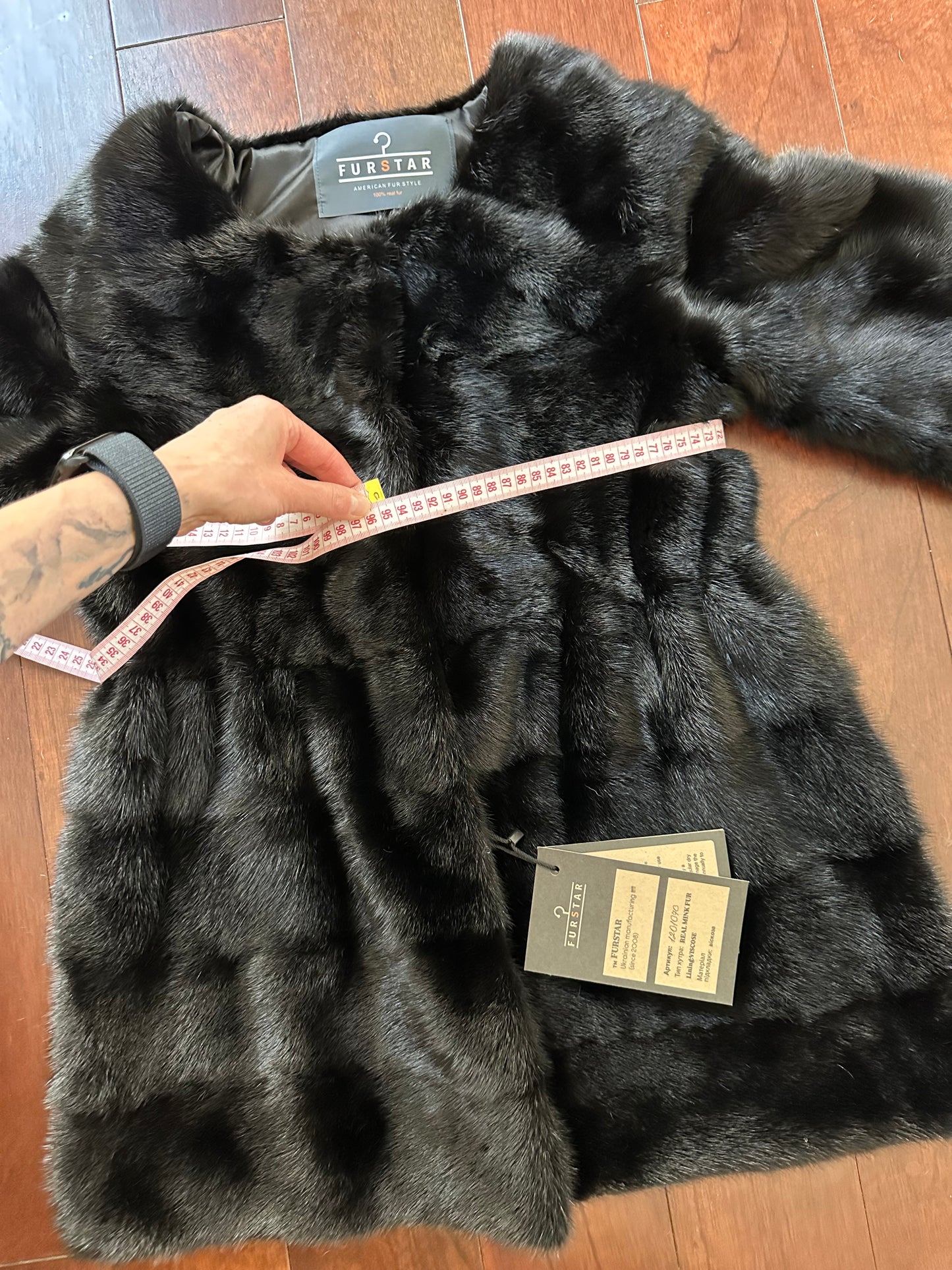 REAL Mink FUR jacket SHORT SLEEVE coat GENUINE 1201070 BLACK size S NEW Luxury