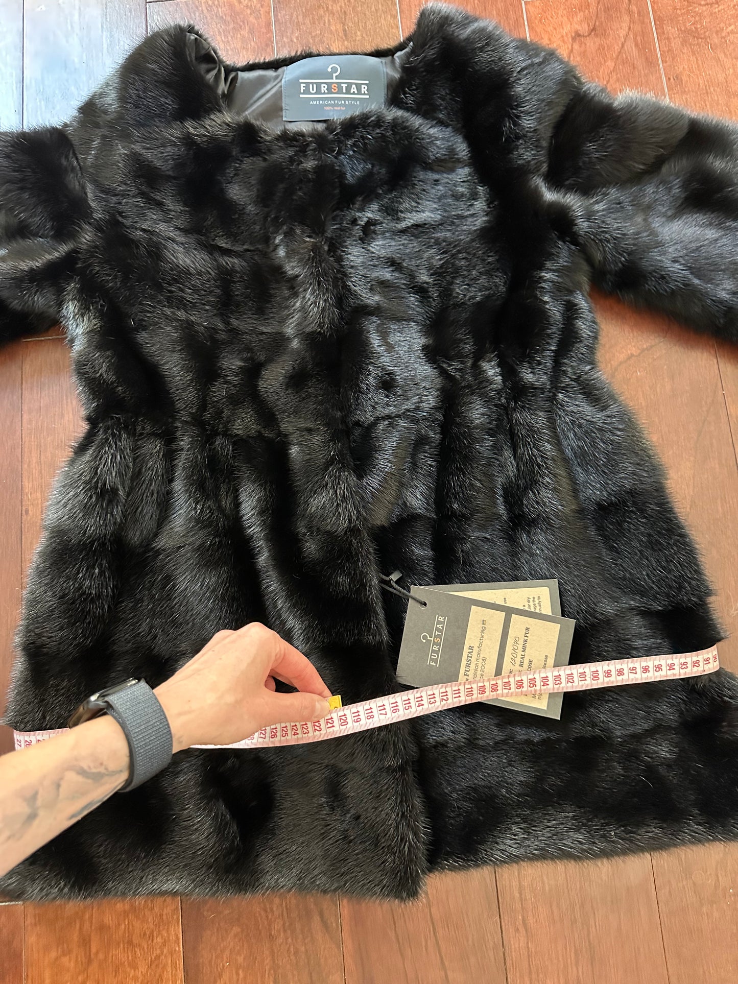 REAL Mink FUR jacket SHORT SLEEVE coat GENUINE 1201070 BLACK size S NEW Luxury