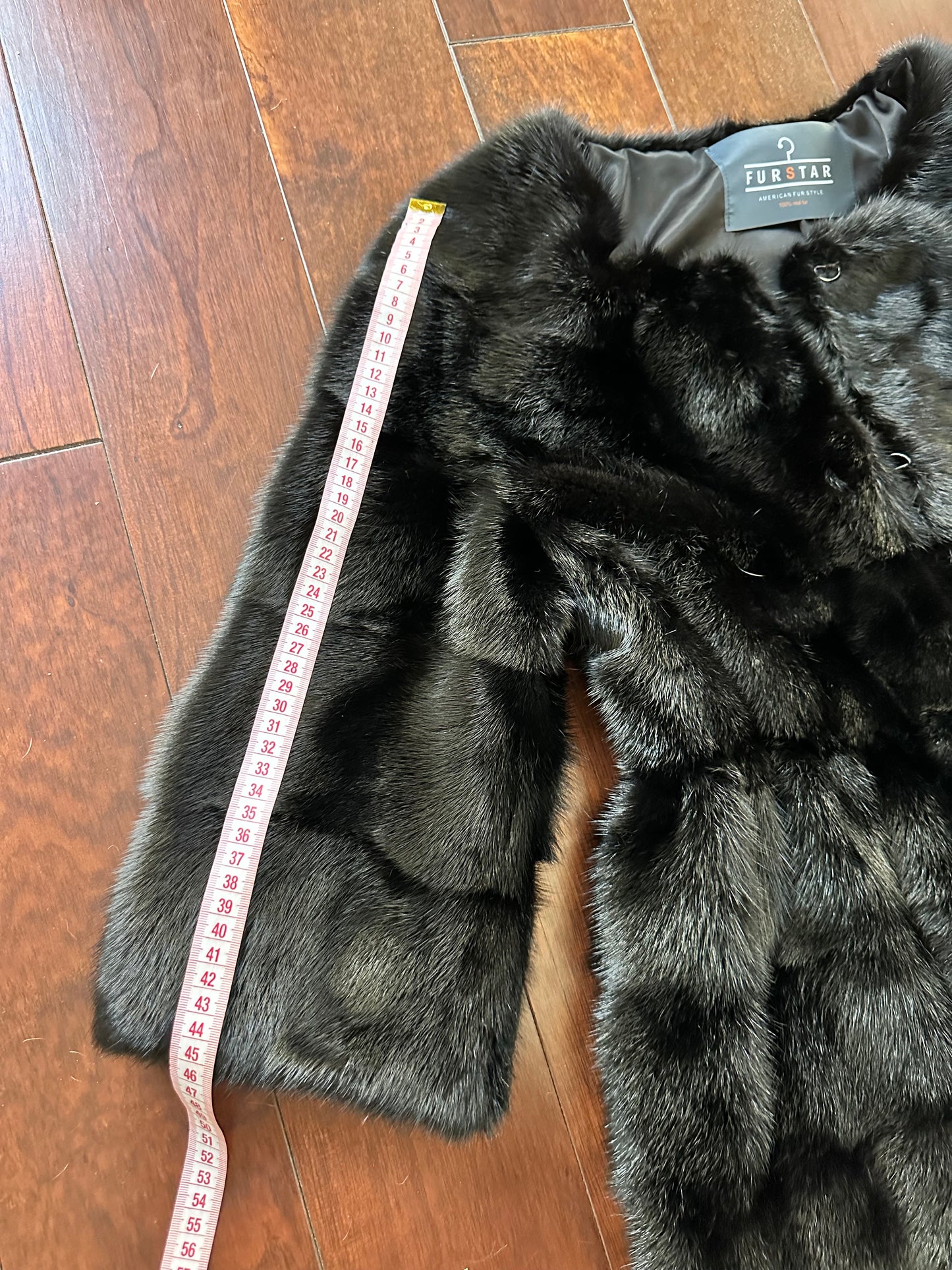 REAL Mink FUR jacket SHORT SLEEVE coat GENUINE 1201070 BLACK size S NEW Luxury