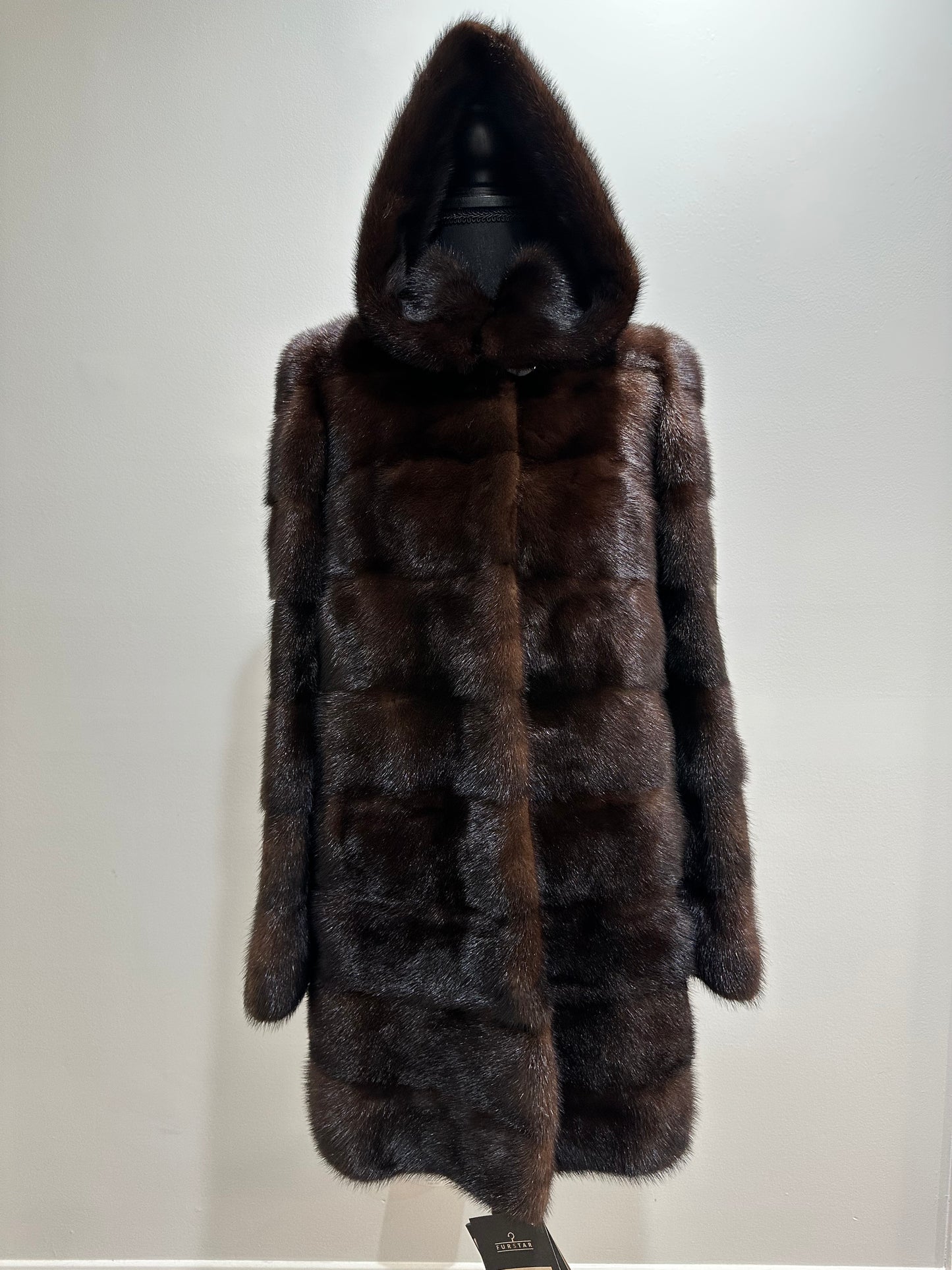 NEW REAL MINK FUR coat size XS SMALL 1201071 HORIZONTAL long sleeve jacket BROWN