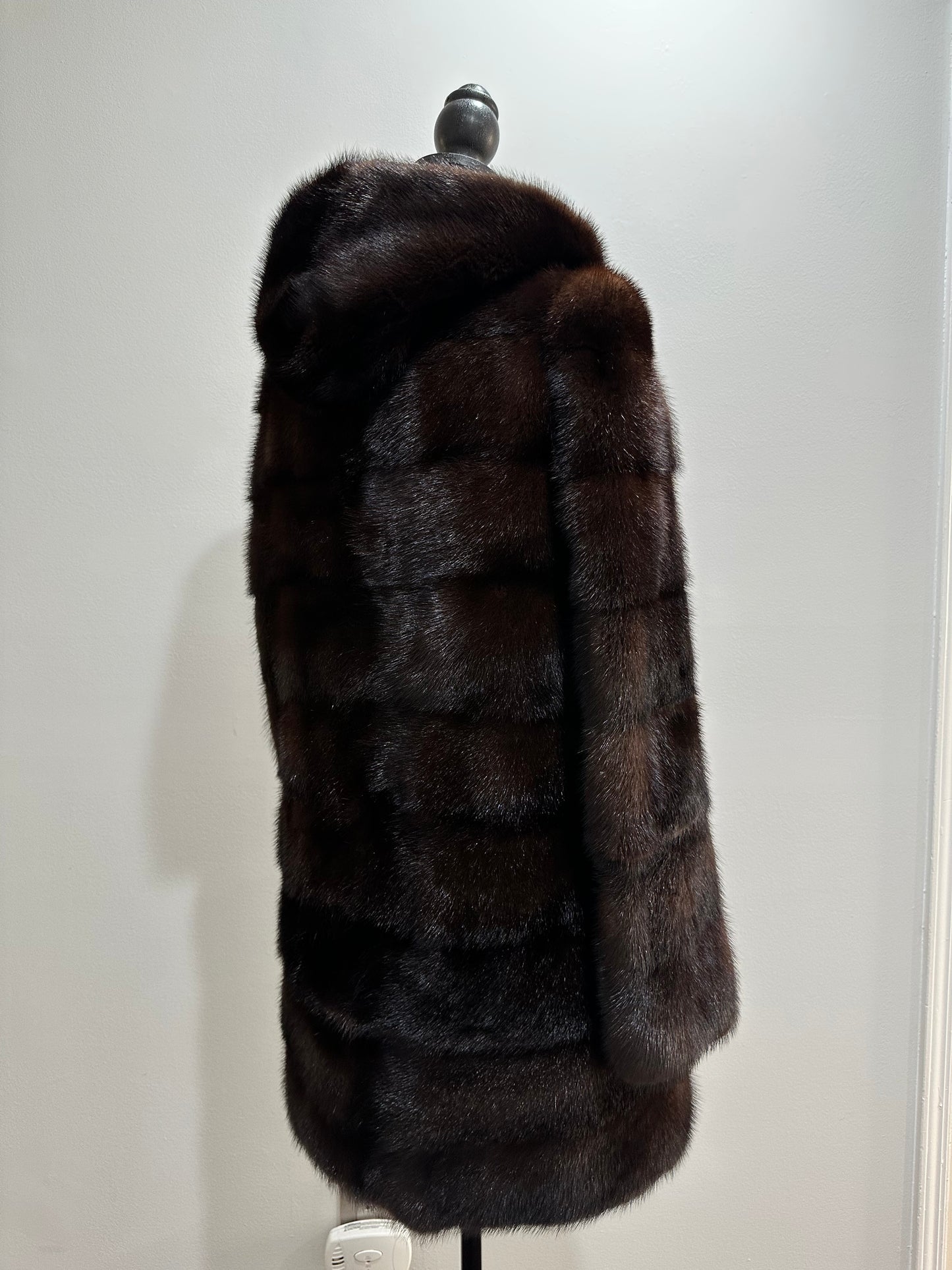 NEW REAL MINK FUR coat size XS SMALL 1201071 HORIZONTAL long sleeve jacket BROWN